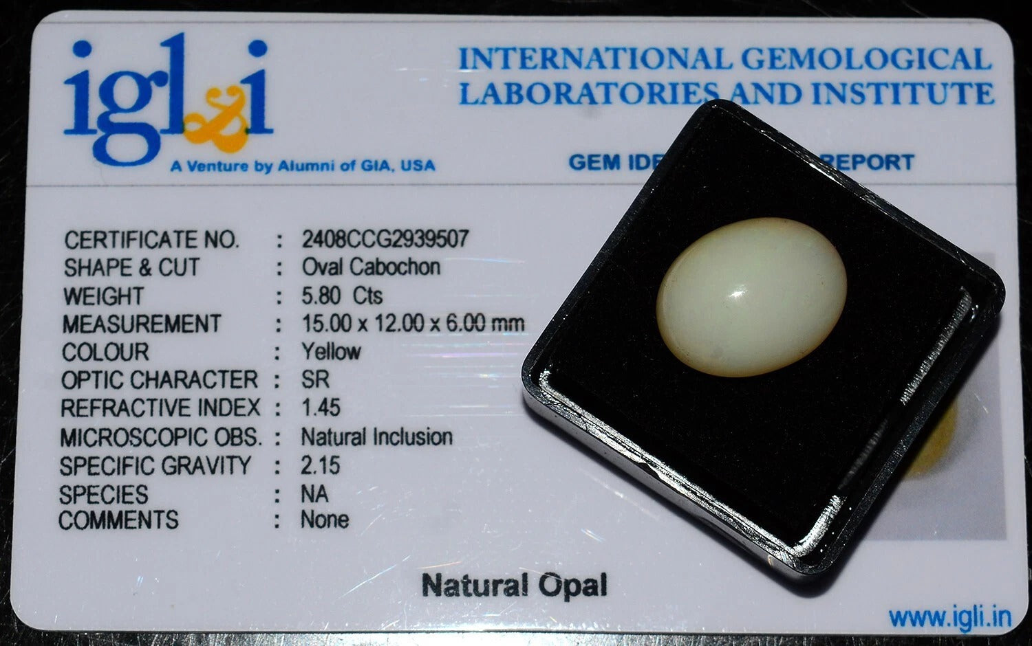 IGL&I Certified 5.80 Cts Natural White Australian Opal Oval Cabochon Loose Gem