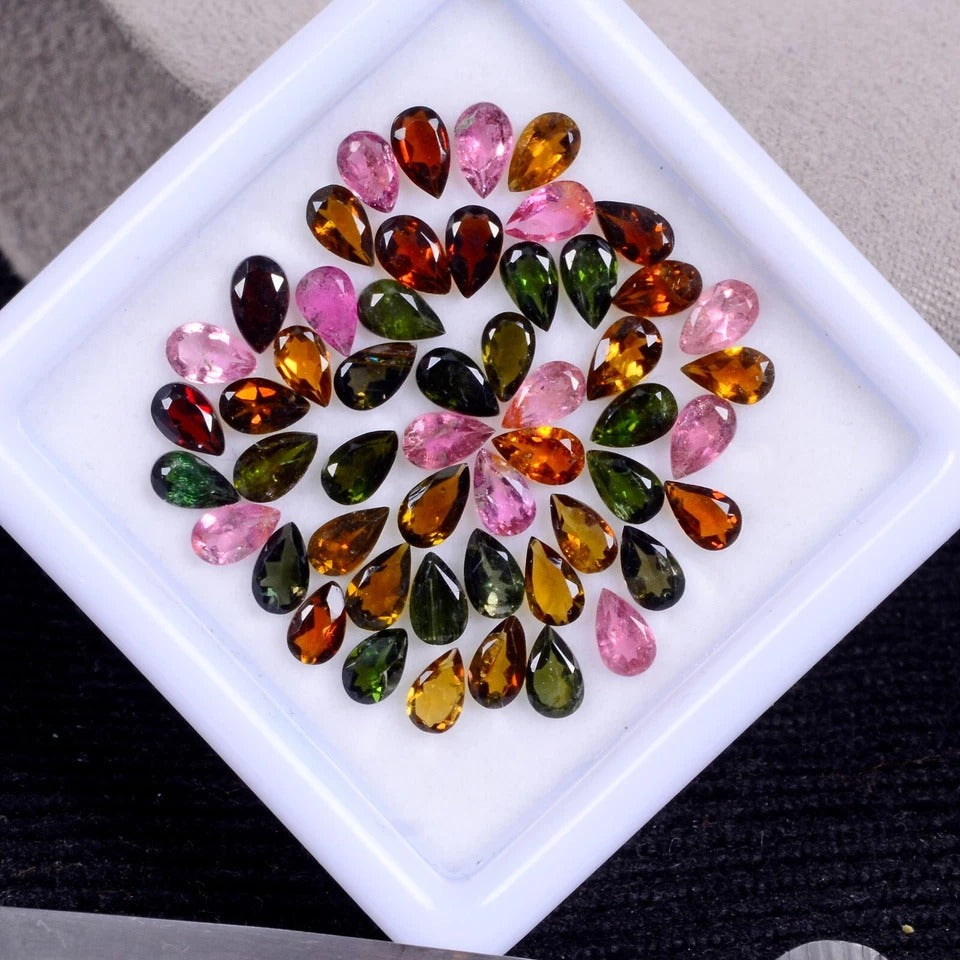 12.40 Ct/52 Pcs Natural Untreated Multi Color Tourmaline Pear Calibrated Gem Lot