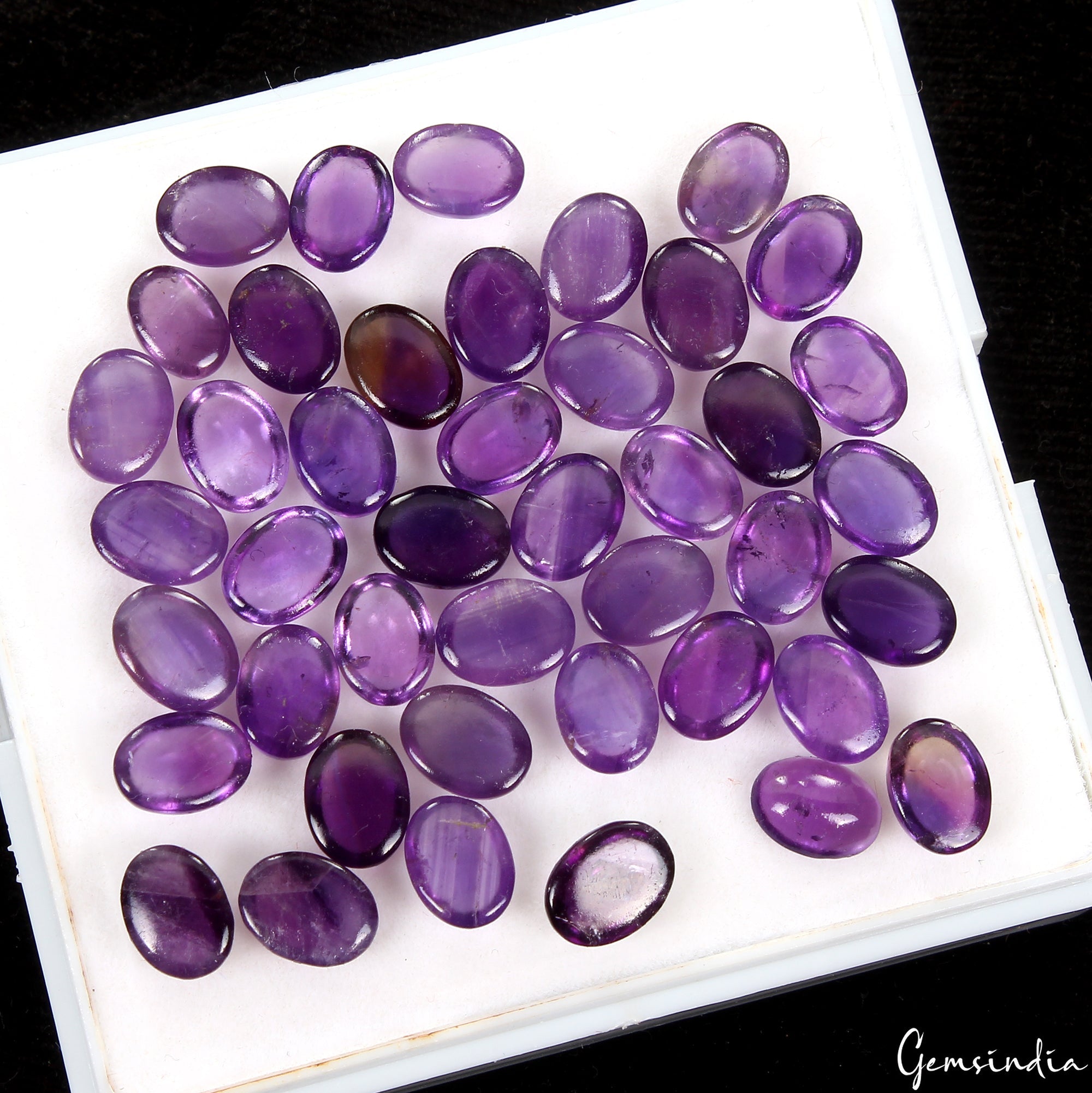 43 Pcs Natural Amethyst Purple Oval Cabochon 7mm-8mm Untreated Loose Gemstones