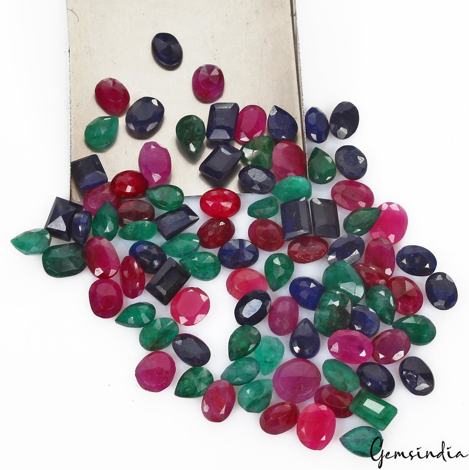 Certified 93.90 Ct/88 Pcs Natural Multi Color Emerald Ruby Sapphire Mix Cut Gems