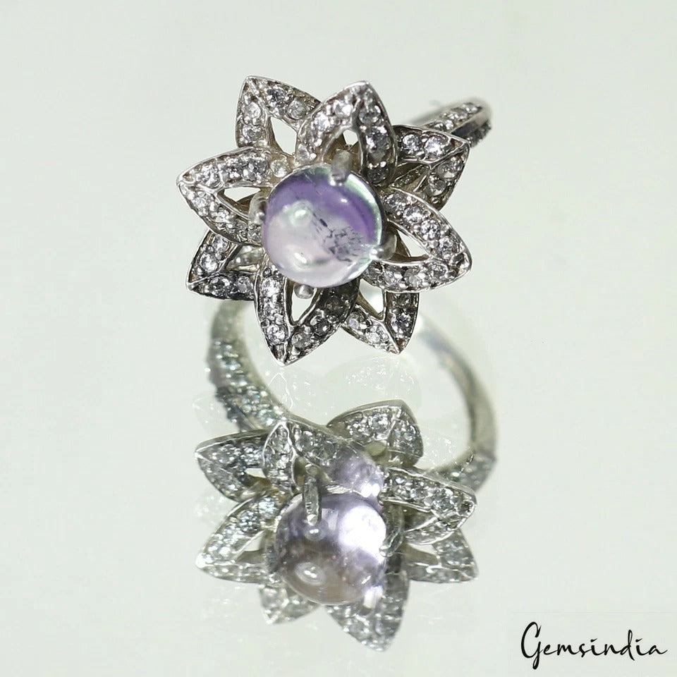 5 Gm Natural Purple Amethyst Gem 925 Sterling Silver Carved Designer Ring 6.5 US