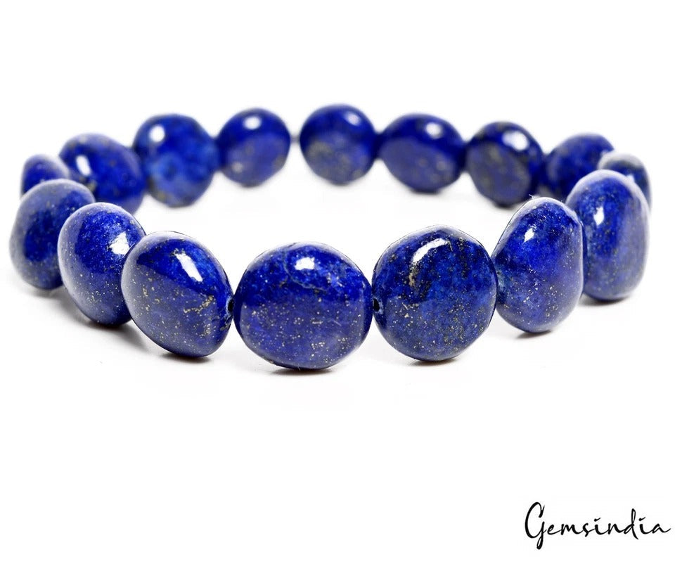 151 Cts/7" Natural Blue Lapis Lazuli Beaded Adjustable Stretch Handmade Bracelet