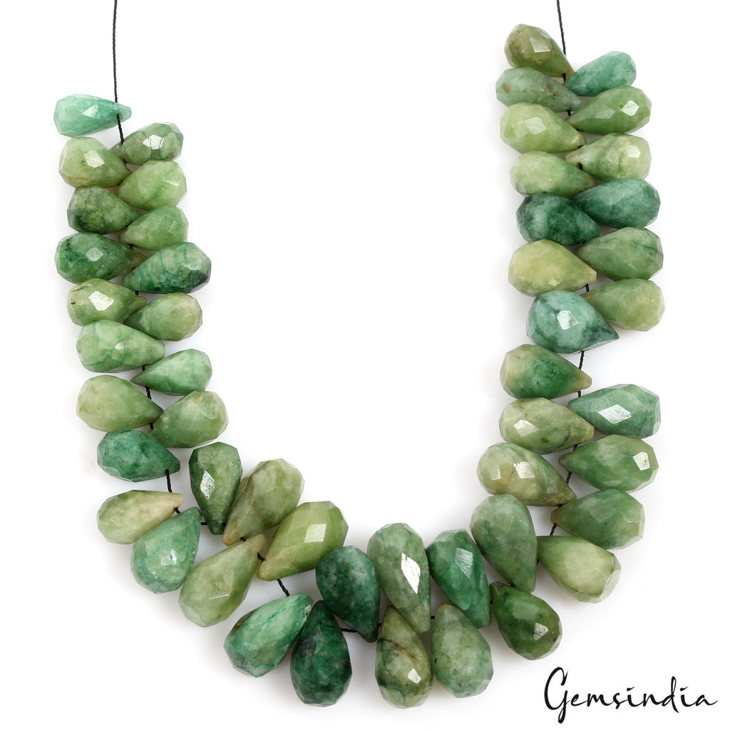 230 Cts/50 Pcs Natural Green Emerald Pear Checker Cut Loose Drill Briolette Gems