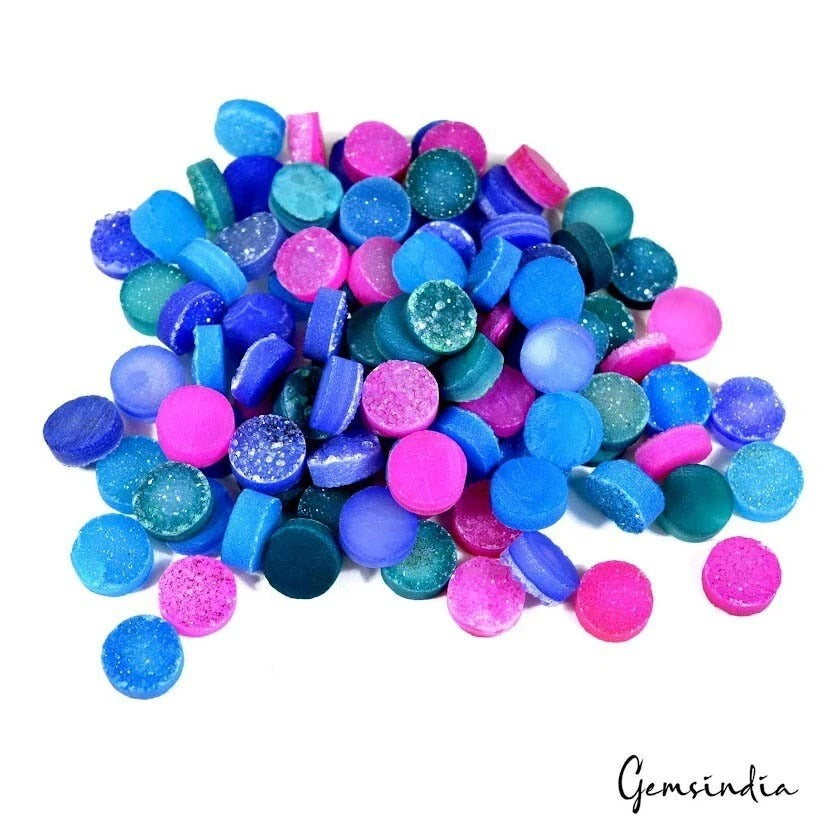 100 Pcs Natural Round Titanium Agate Druzy Multicolor Handmade Wholesale Lot