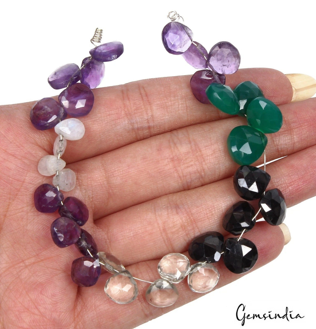 98.00 Ct Natural Multi Gemstone Pear Checker Cut Drilled Bead Strand 7.5 Inch