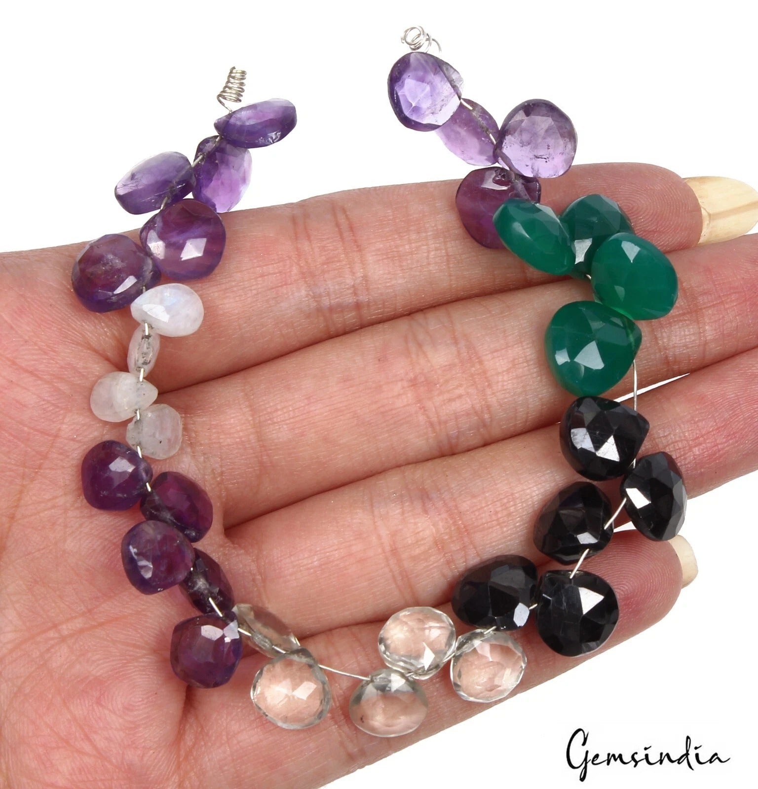 98.00 Ct Natural Multi Gemstone Pear Checker Cut Drilled Bead Strand 7.5 Inch