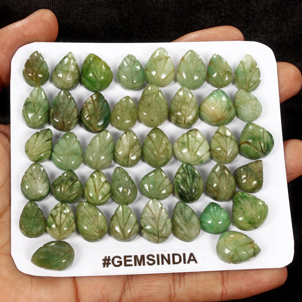 380Ct/42Pc Natural Carving Green Emerald Pear, Ring Size Loose Gemstones 11-15mm