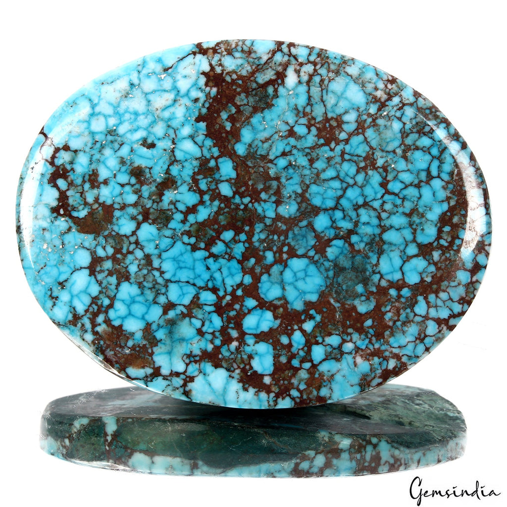 Large 320 Ct Spiderweb Turquoise Blue Oval Shape USA Arizona Loose Cab Gemstone