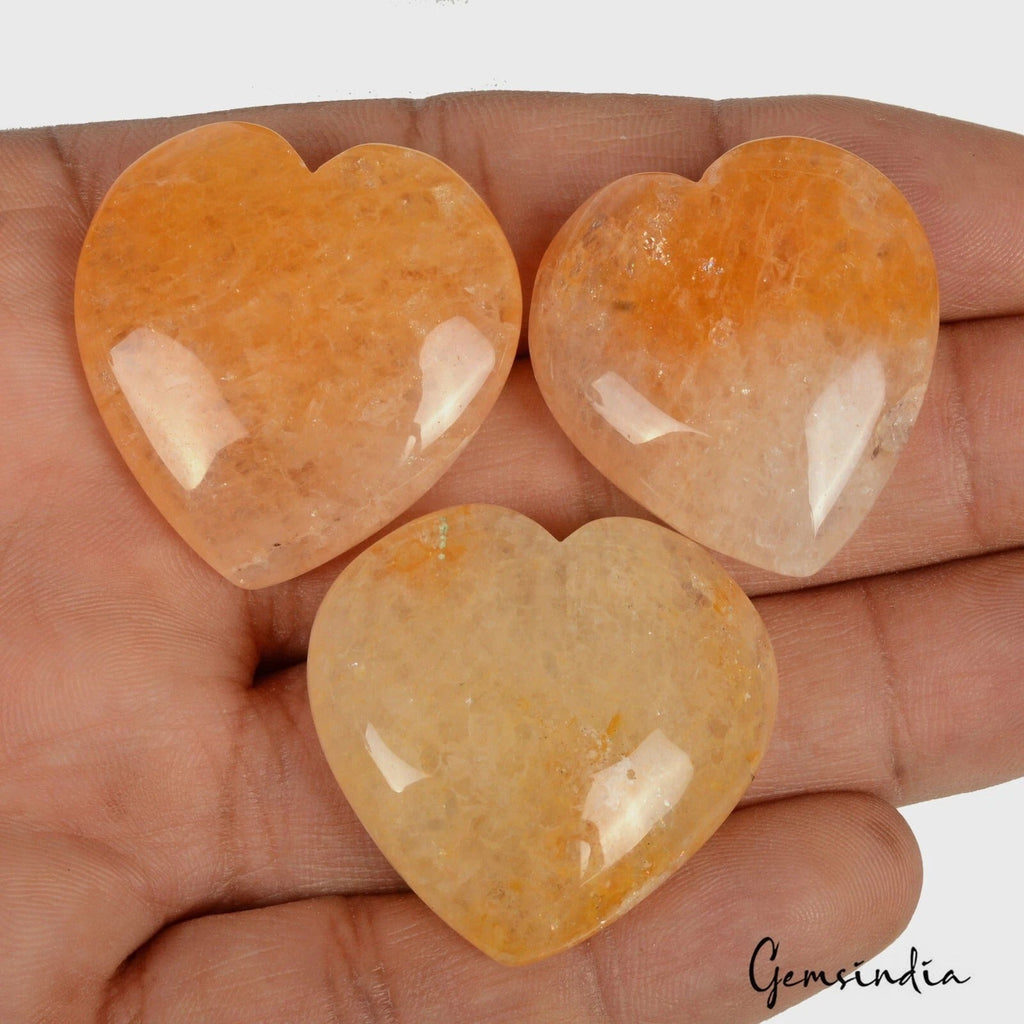 Natural Untreated Yellow Aventurine Heart Cabochon Loose Gems Lot 3 Pc/217.80 Ct
