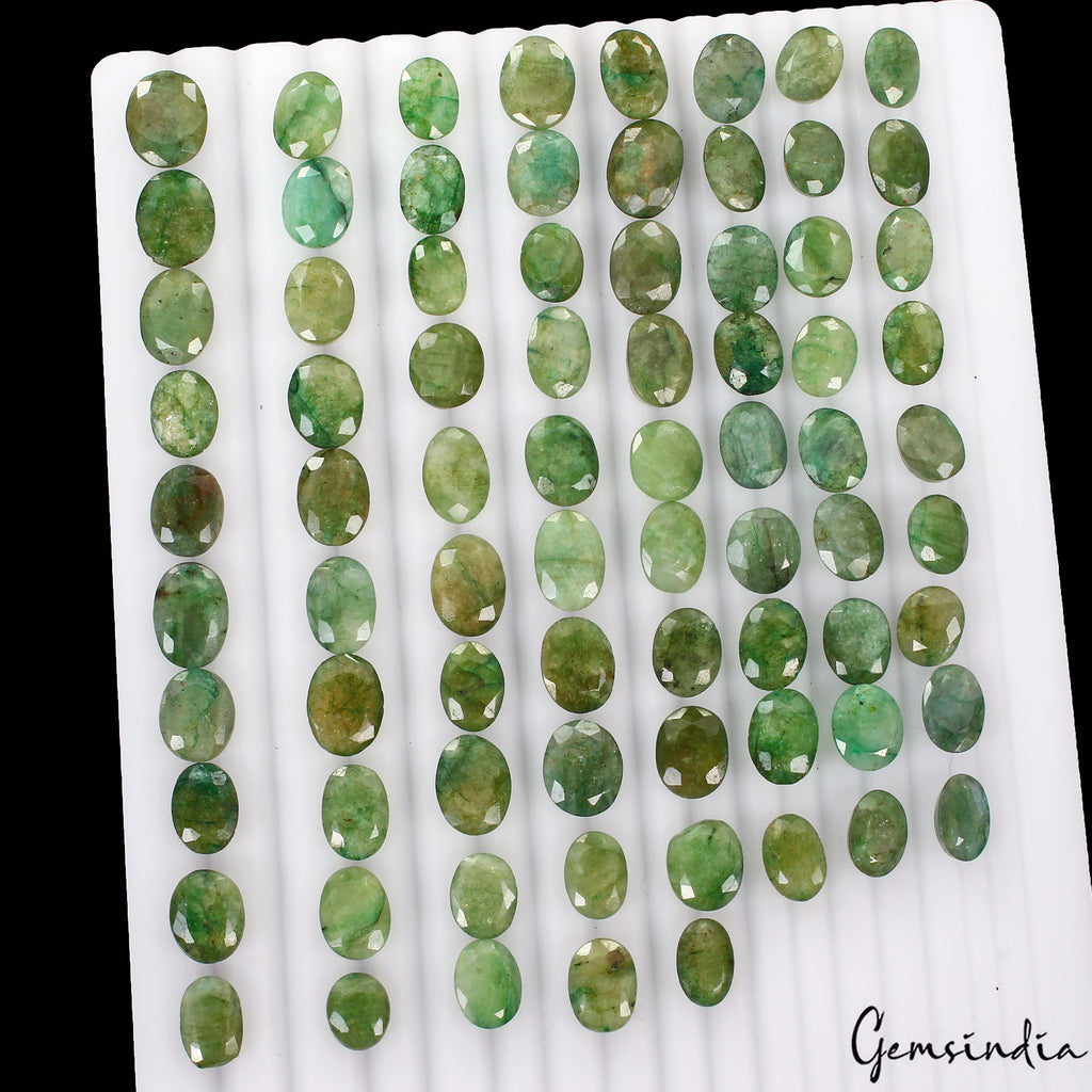 300 Ct/77 Pc Natural Green Colombian Emerald Loose Gemstones Lot Oval Cut 9-14mm