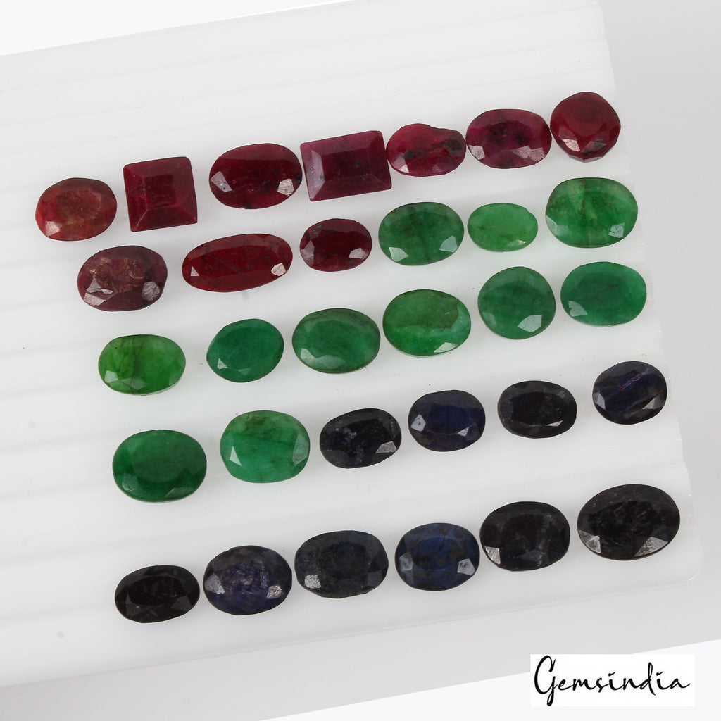 250.00 Cts/31 Pcs Natural Multi Color Ruby Emerald Sapphire Mix Gems Lot-11-18mm