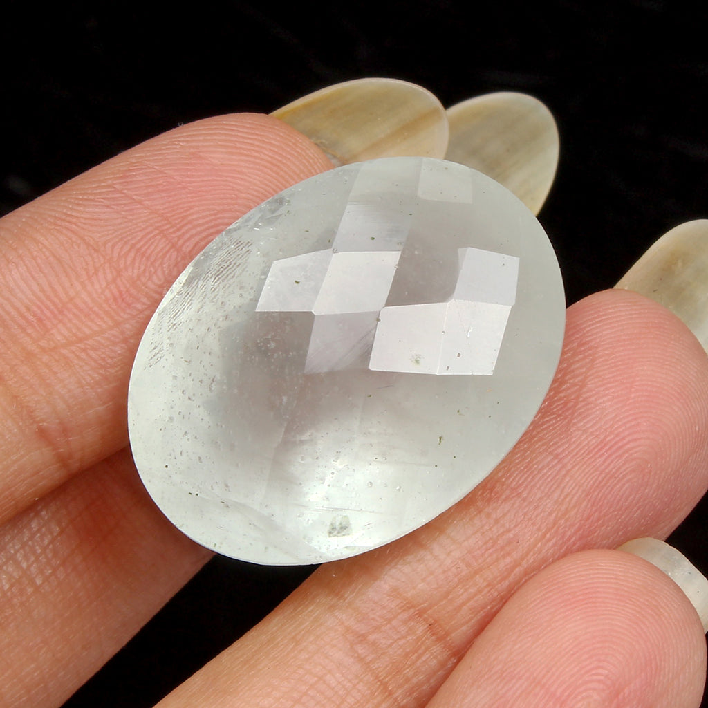 Aquamarine Loose Gemstone, Oval Checker Cut, Untreated — 25x19x14 mm, 41.00 Ct, Brazil