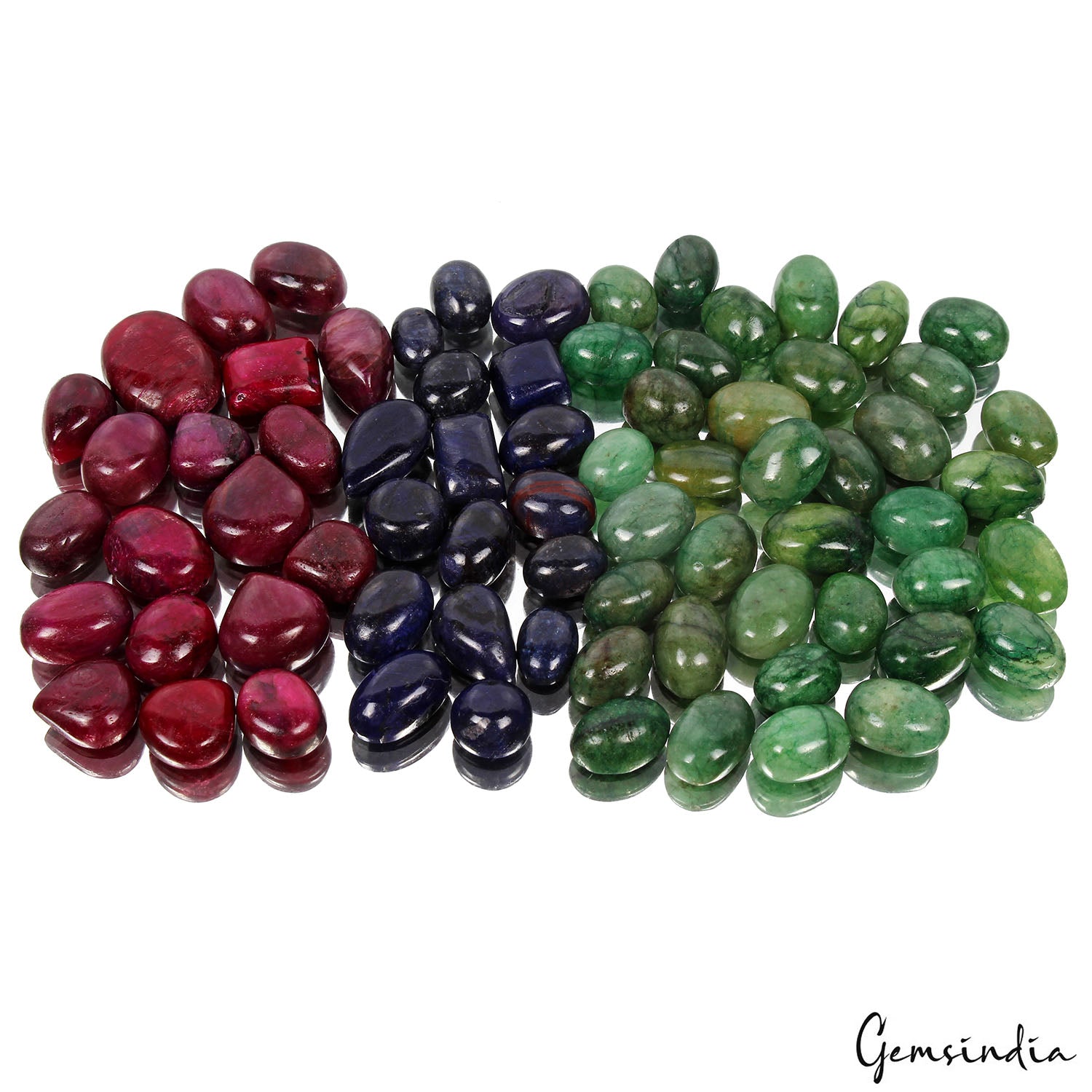 Certified 670 Ct Natural Ruby Emerald Sapphire Mix Cab Ring Size Gemstones Lot