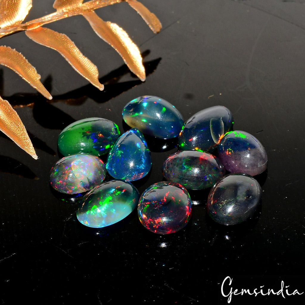 10 Pcs Natural Ethiopian Black Opal Play of Colors High End Certified Gemstones