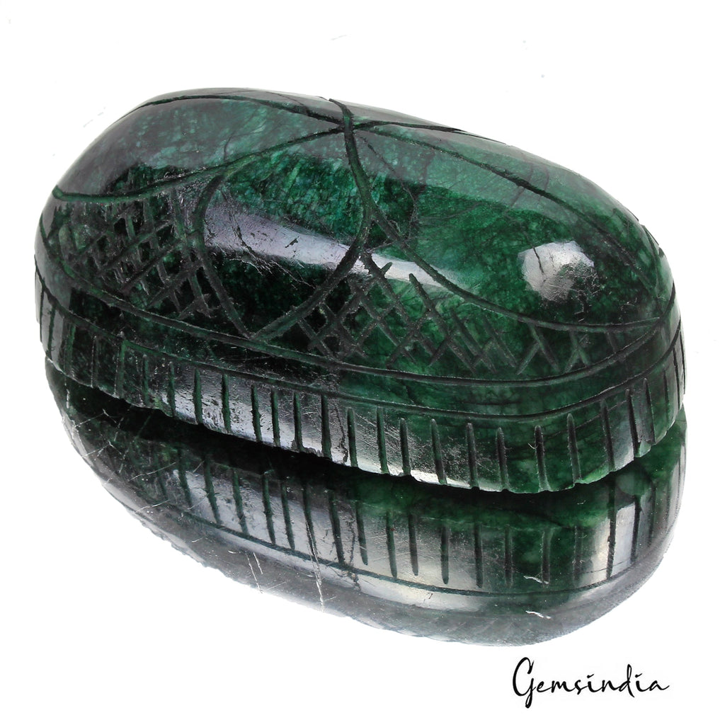 750 Ct Natural Dark Green Zambian Emerald Oval Cut Carving Earth Mined Gemstone
