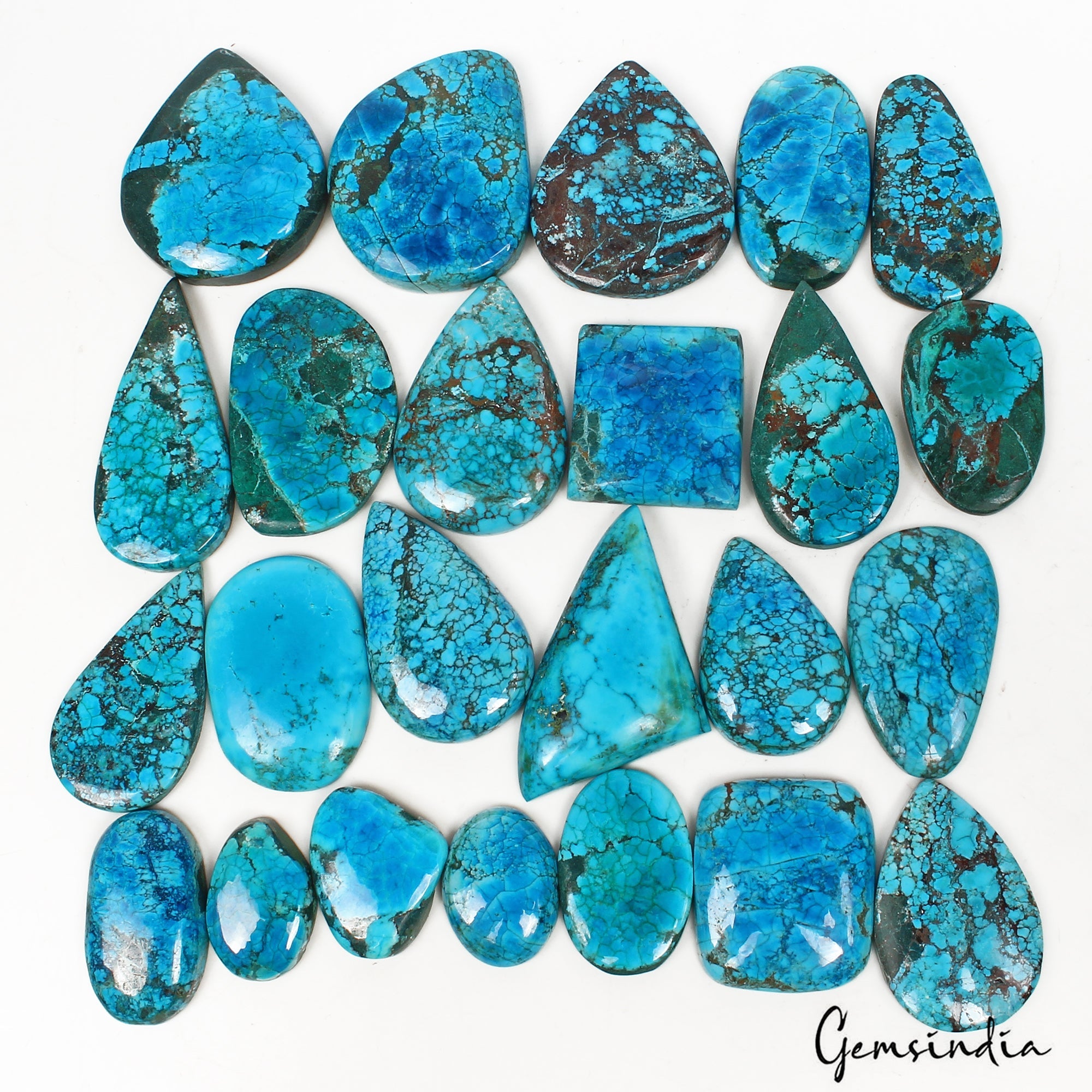 800 Ct/24 Pcs Natural Blue Green Spiderweb Turquoise Mix Cab Wholesale Gems Lot