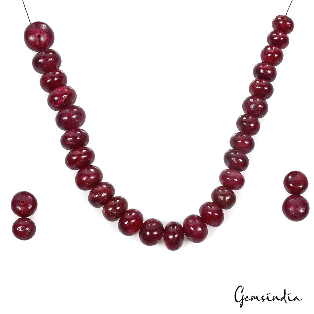 Certified 700 Ct/30 Pcs Natural Nice Red Ruby Round Cab Drilled Bead For Jewelry