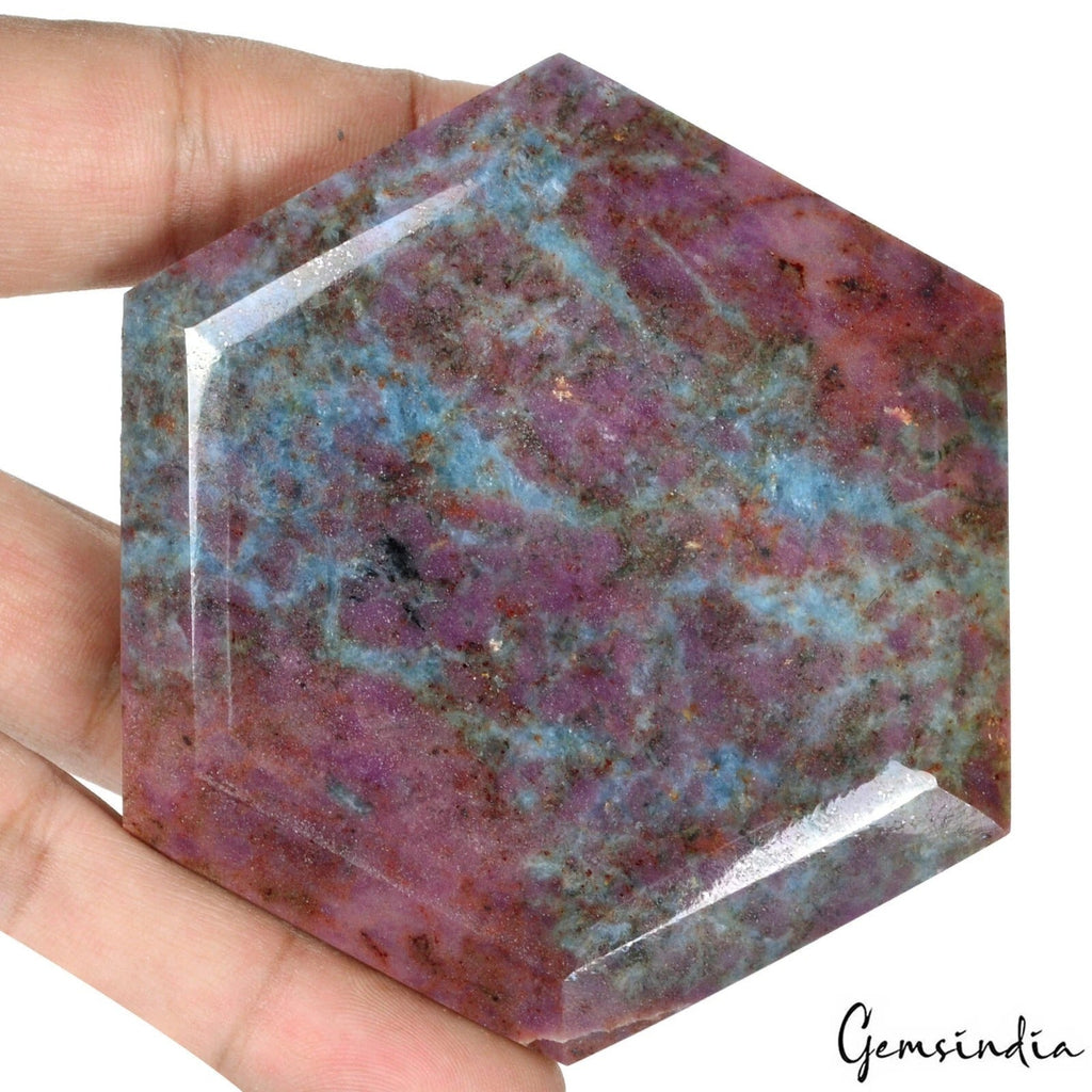 1750Ct Natural Untreated Ruby Kyanite Hexagon Cut Faceted Earth Mined Loose Gem