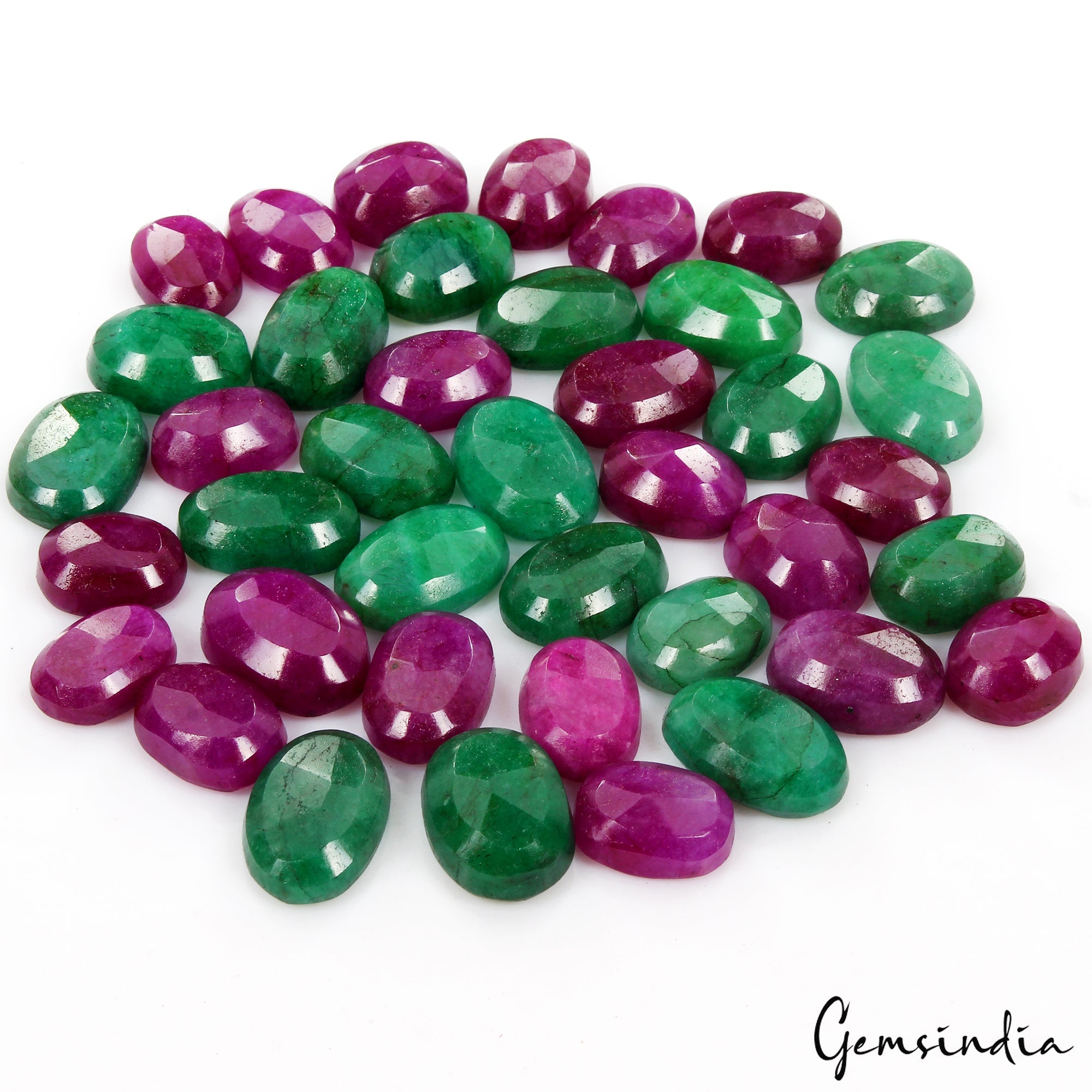1000Ct/40Pcs Natural Red Beryl/Green Emerald Oval Cut Loose Gems Lot For Jewelry