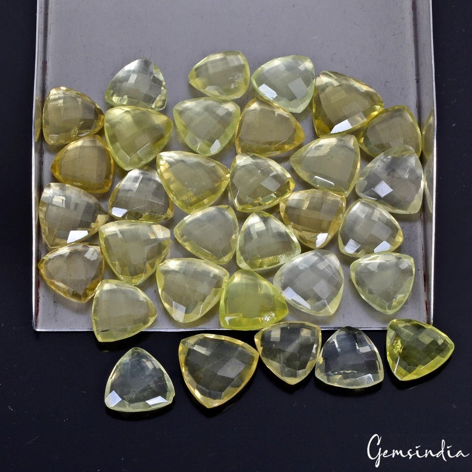 Natural Lemon Quartz Trillion Checker Cut Loose Gemstones 32Pcs 11-14mm 146.50Ct