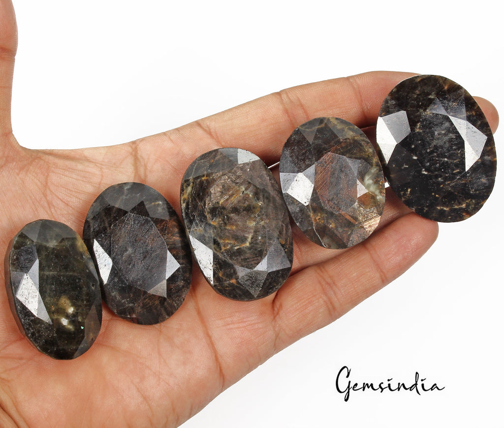 1130 Ct/5 Pcs Natural Untreated Black Sapphire Oval Faceted Loose Wholesale Gems