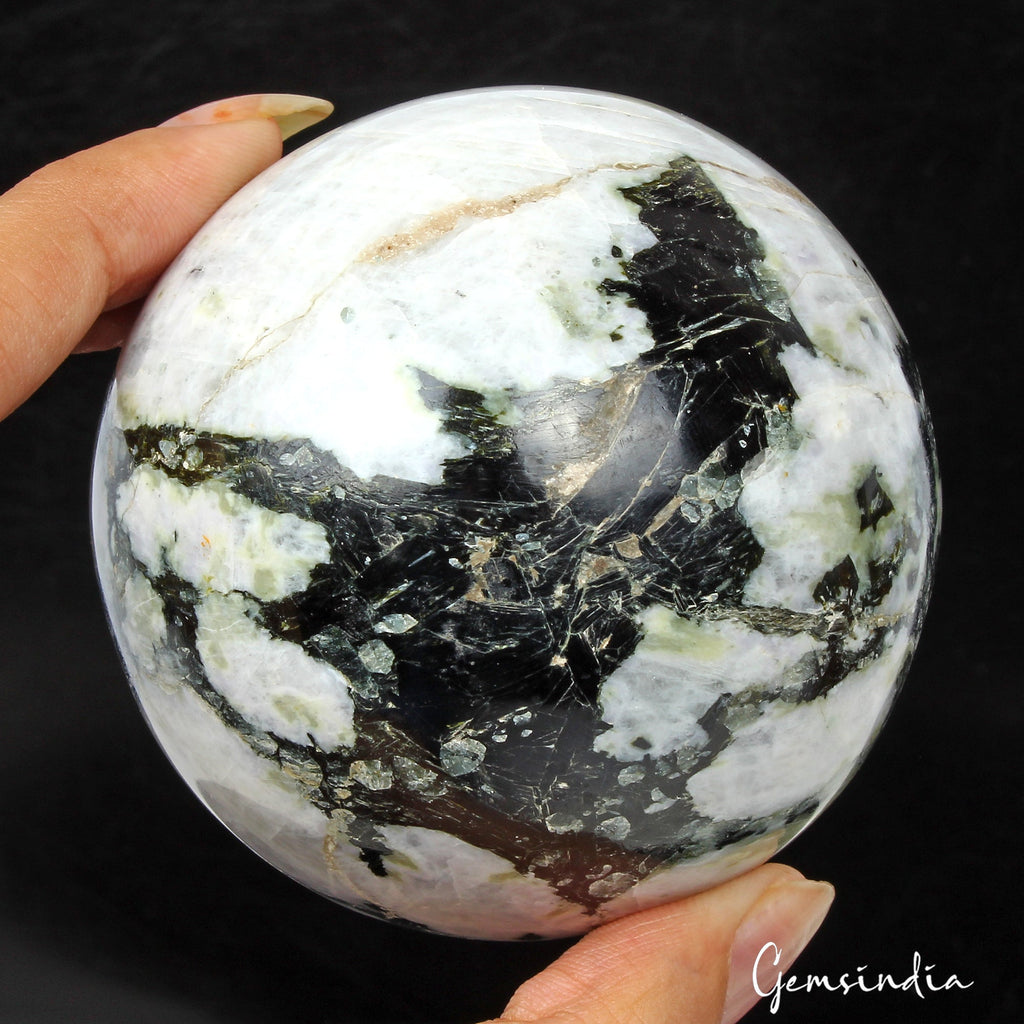 2600 Ct Natural Moonstone With Black Tourmaline Healing Crystal Mineral Sphere