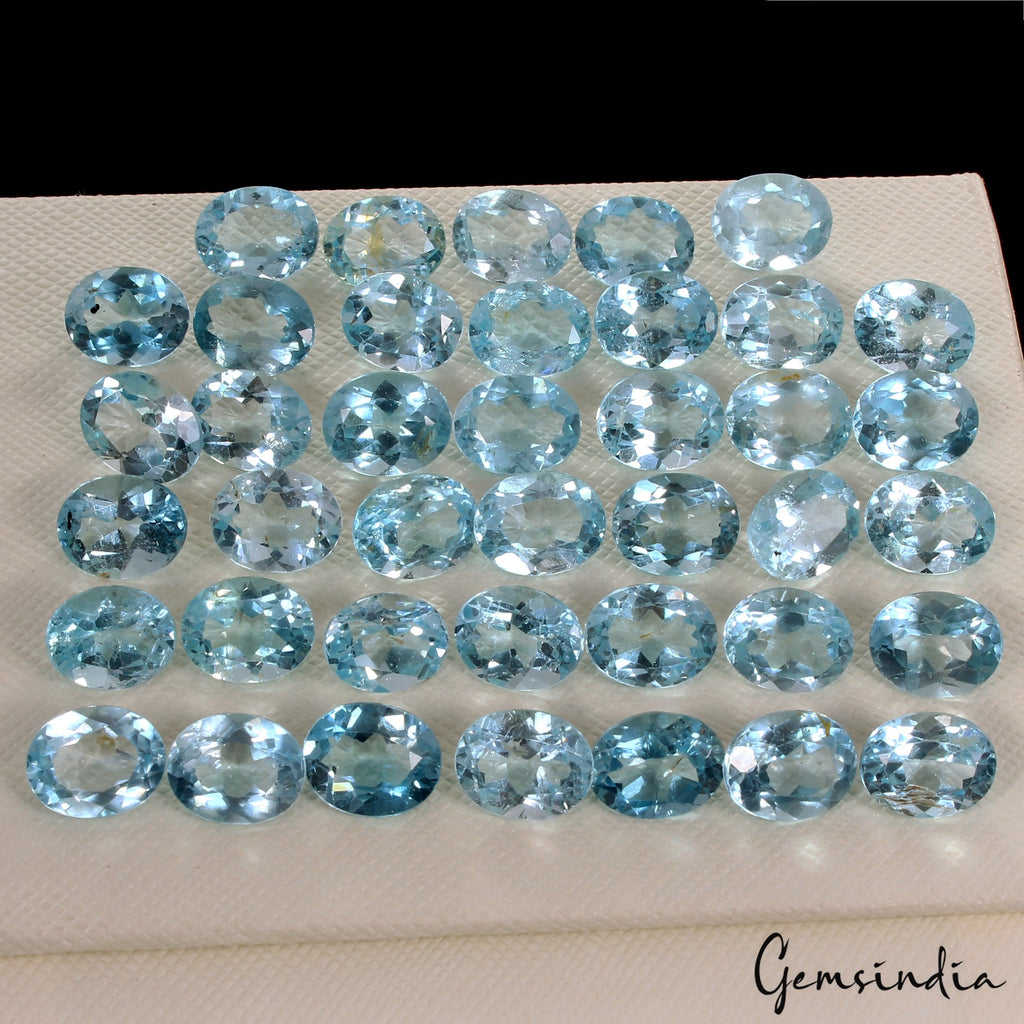 40 Pcs Natural Blue Topaz 9-10mm Oval Cut Top Quality Loose Gemstones 121.80 Ct