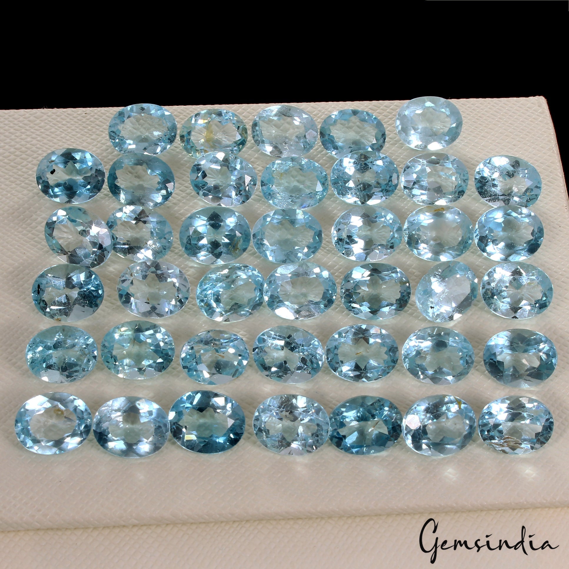 40 Pcs Natural Blue Topaz 9-10mm Oval Cut Top Quality Loose Gemstones 121.80 Ct
