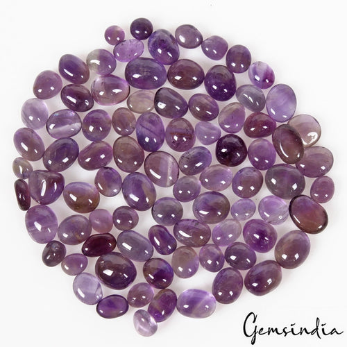 Amethyst Lot, Cabochon, Untreated, Purple — 83 Pieces, 4mm to 6mm, 86.00 Ct, Madagascar