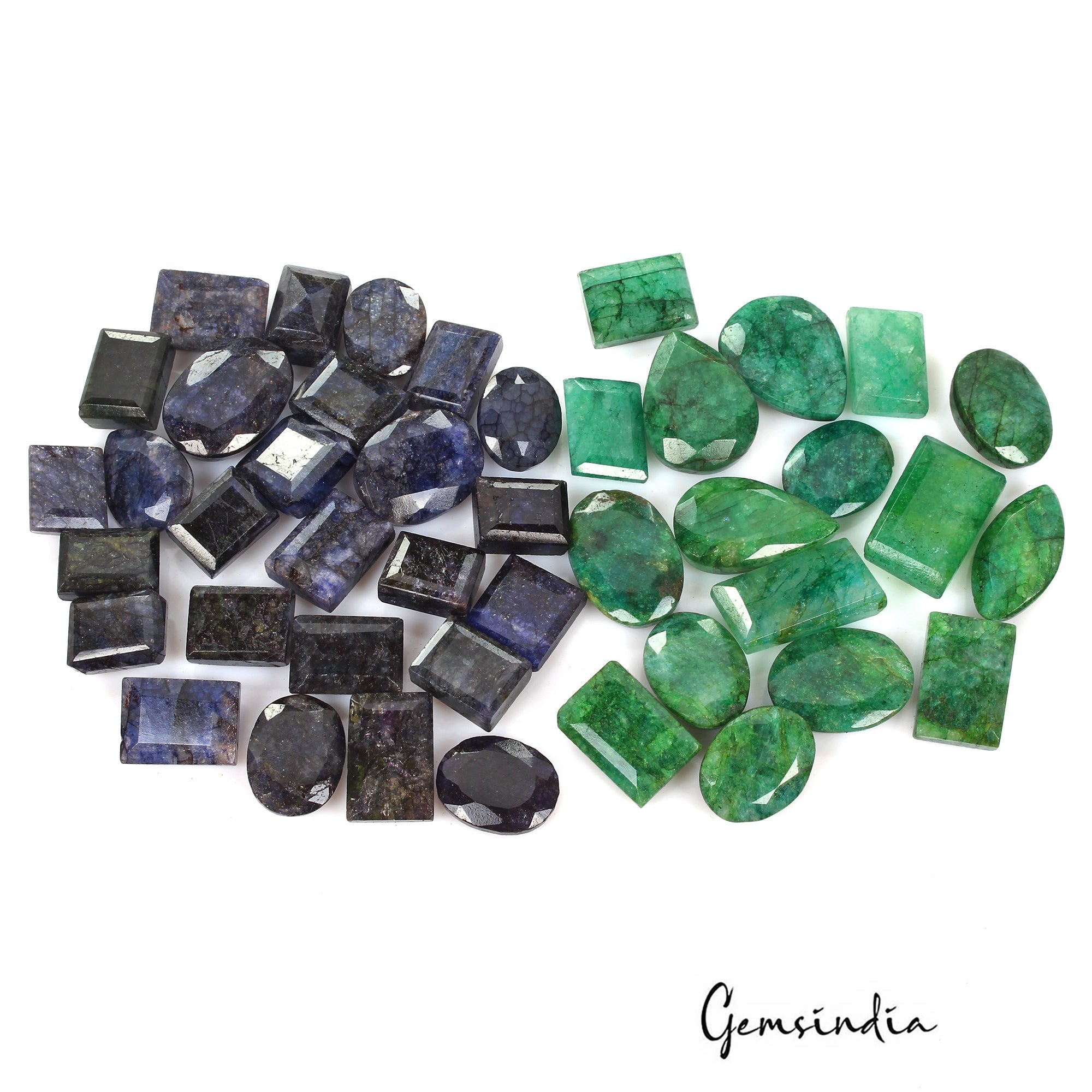 Certified 990 Ct/43 Pc Natural Blue Sapphire Green Emerald Mix Cut Loose Gem Lot