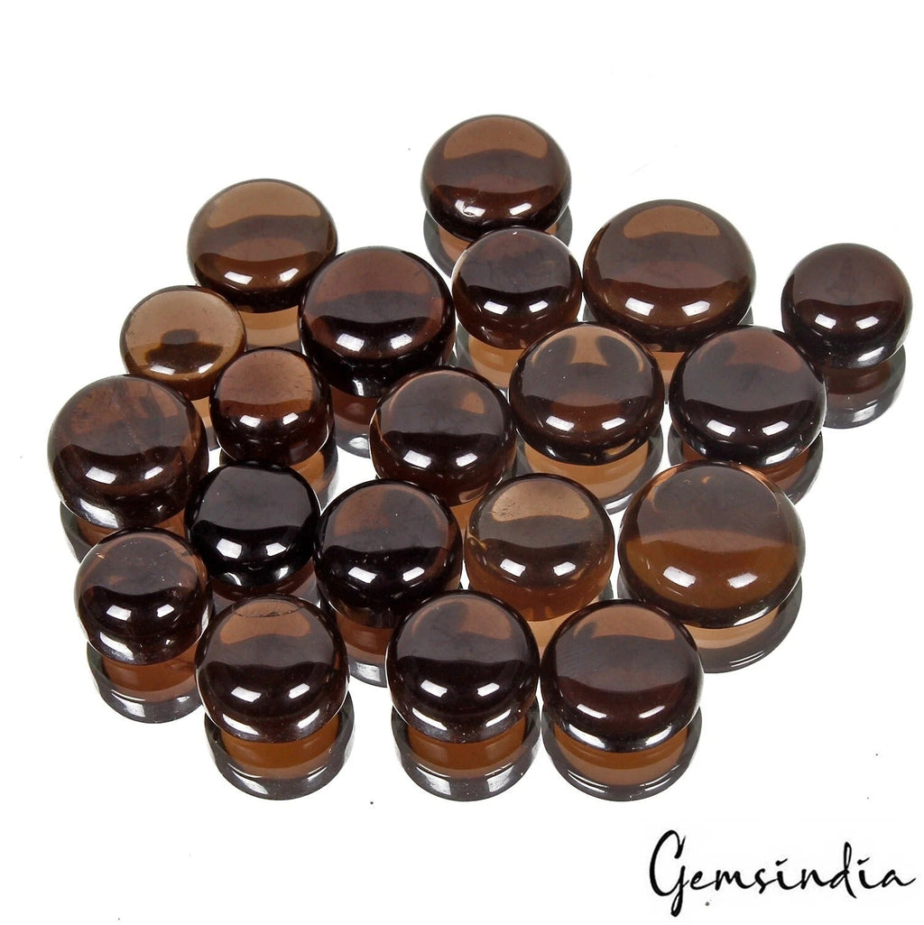 175.50 Ct/20 Pcs Natural Untreated Brown Smoky Quartz Round Cab Gems For Jewelry
