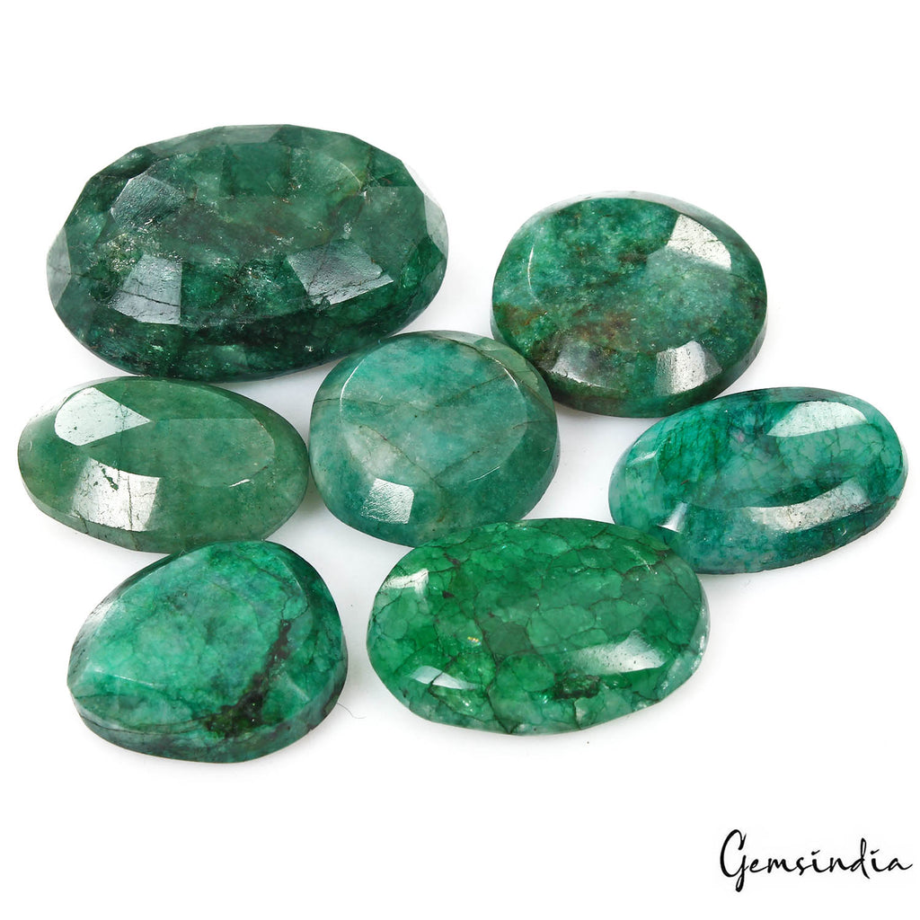 Emerald Lot, Loose Gemstone, Color Enhanced, Green — 7 Pieces, 21mm to 35mm, 250 Ct, Brazil