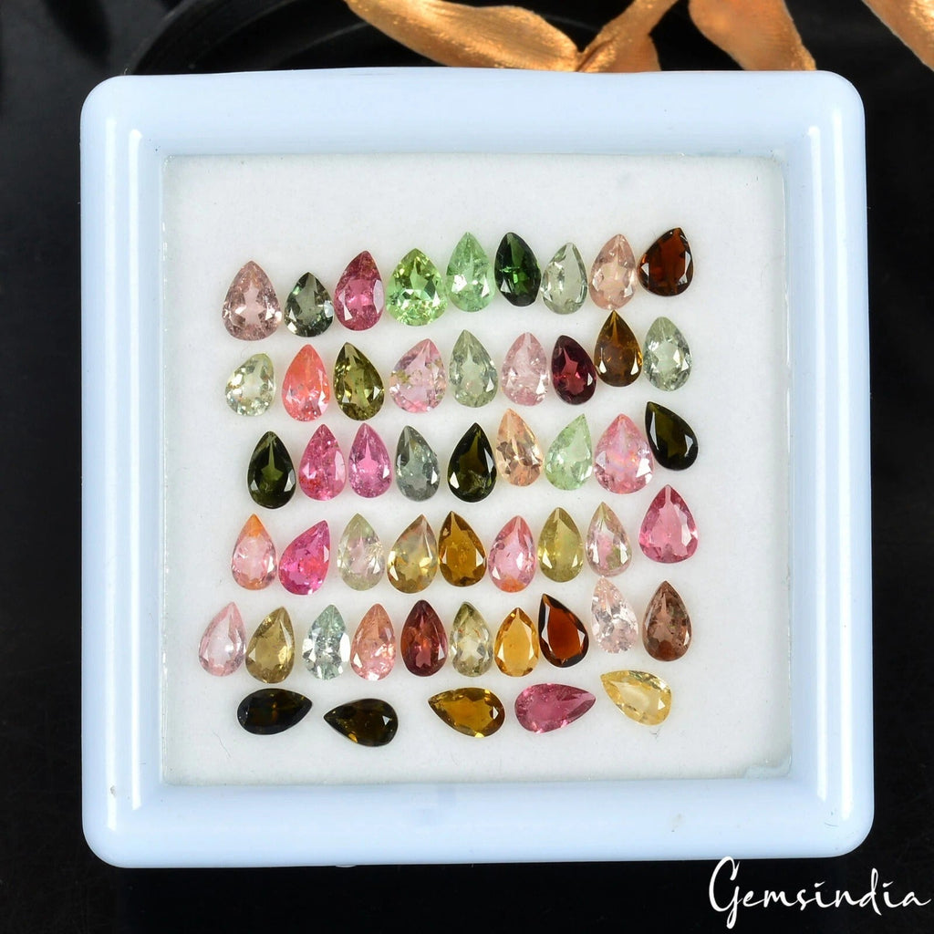 10.10 Ct Pear Natural Faceted Multi Color Tourmaline Wholesale Gemstone 51 pcs