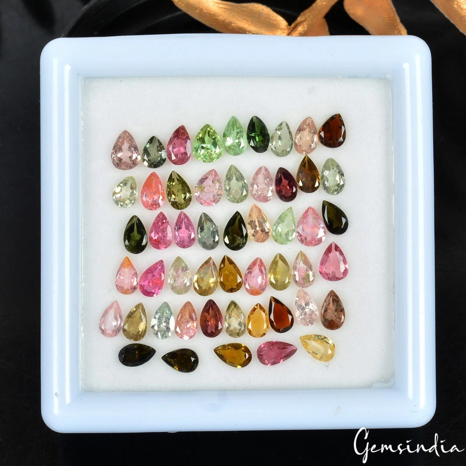10.10 Ct Pear Natural Faceted Multi Color Tourmaline Wholesale Gemstone 51 pcs