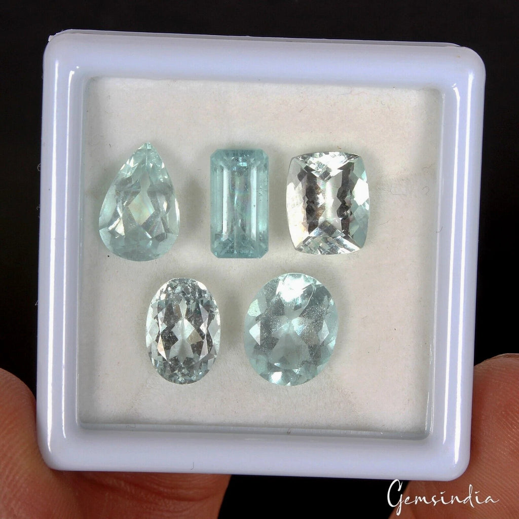Aquamarine Lot, Loose Gemstone, Untreated — 5 Pieces, 9mm to 11mm, 13.70 Ct, Brazil