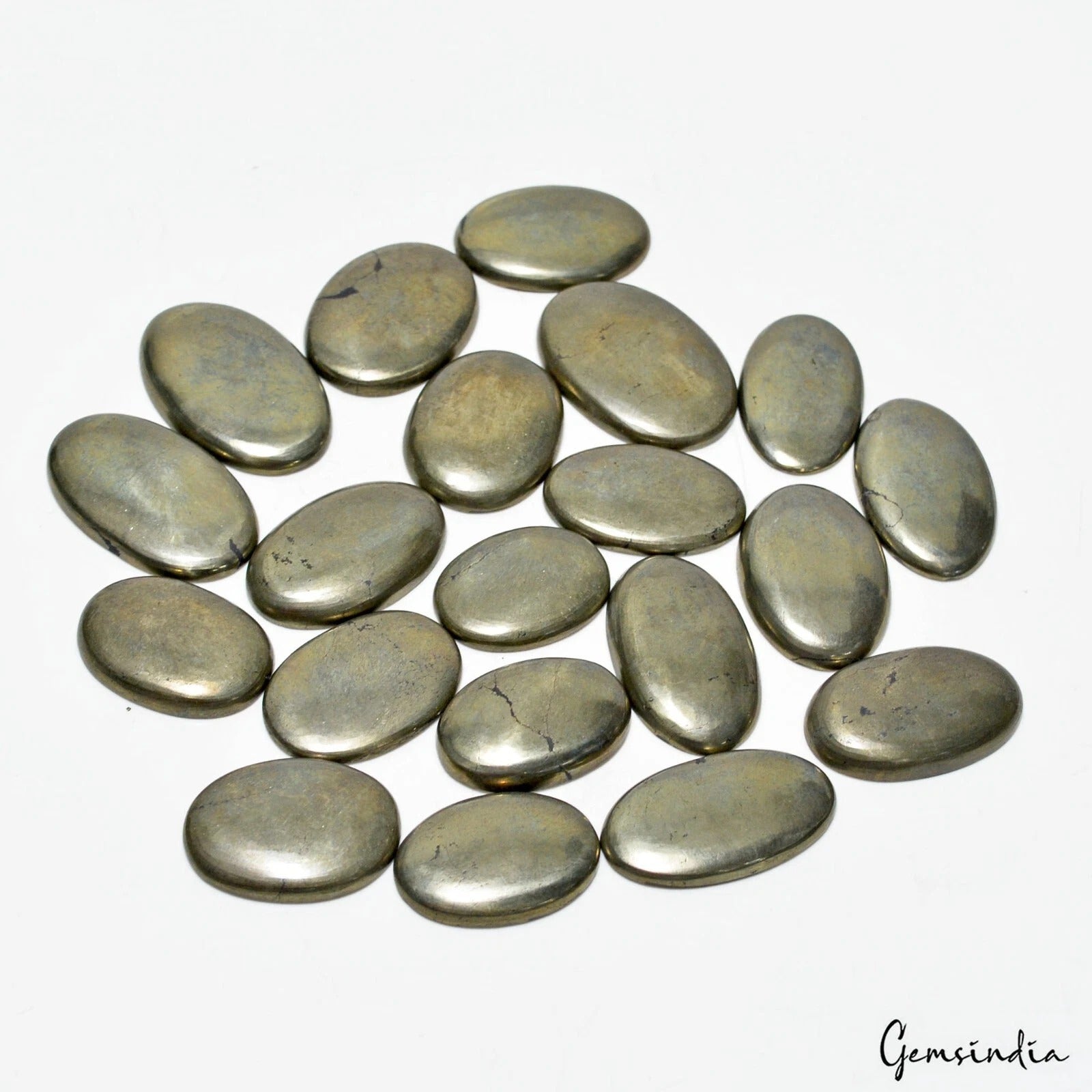 Pyrite Lot, Cabochon, Gold — 20 Pieces, 27mm to 37mm, 950 Ct