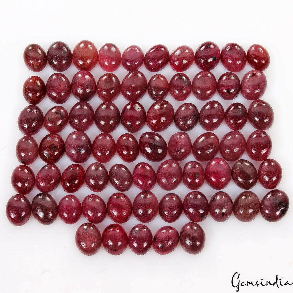 300 Cts/67 Pcs Natural Deep Red Ruby Oval Cabochon Loose Gemstones for jewelry