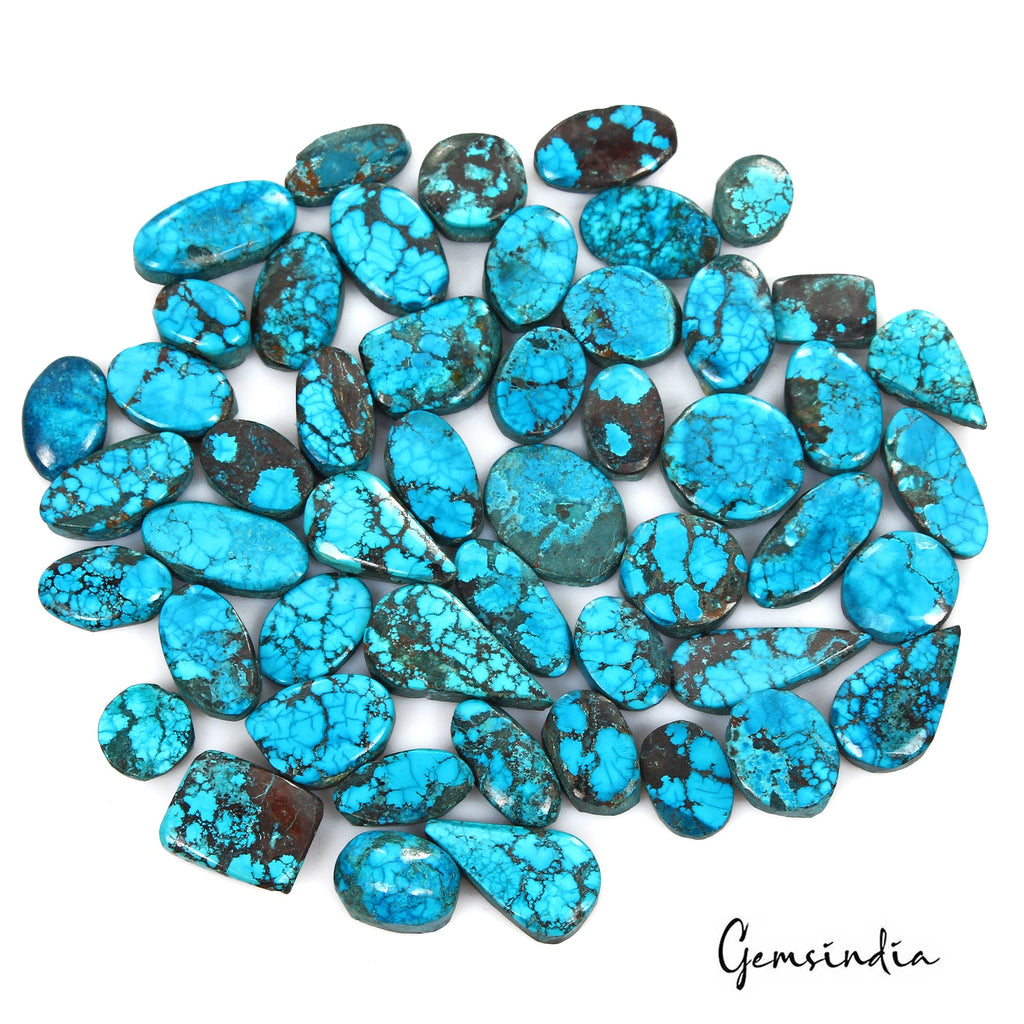 500 Cts/50 Pcs Natural Blue Arizona USA Spiderweb Turquoise Oval Cab Loose Gems