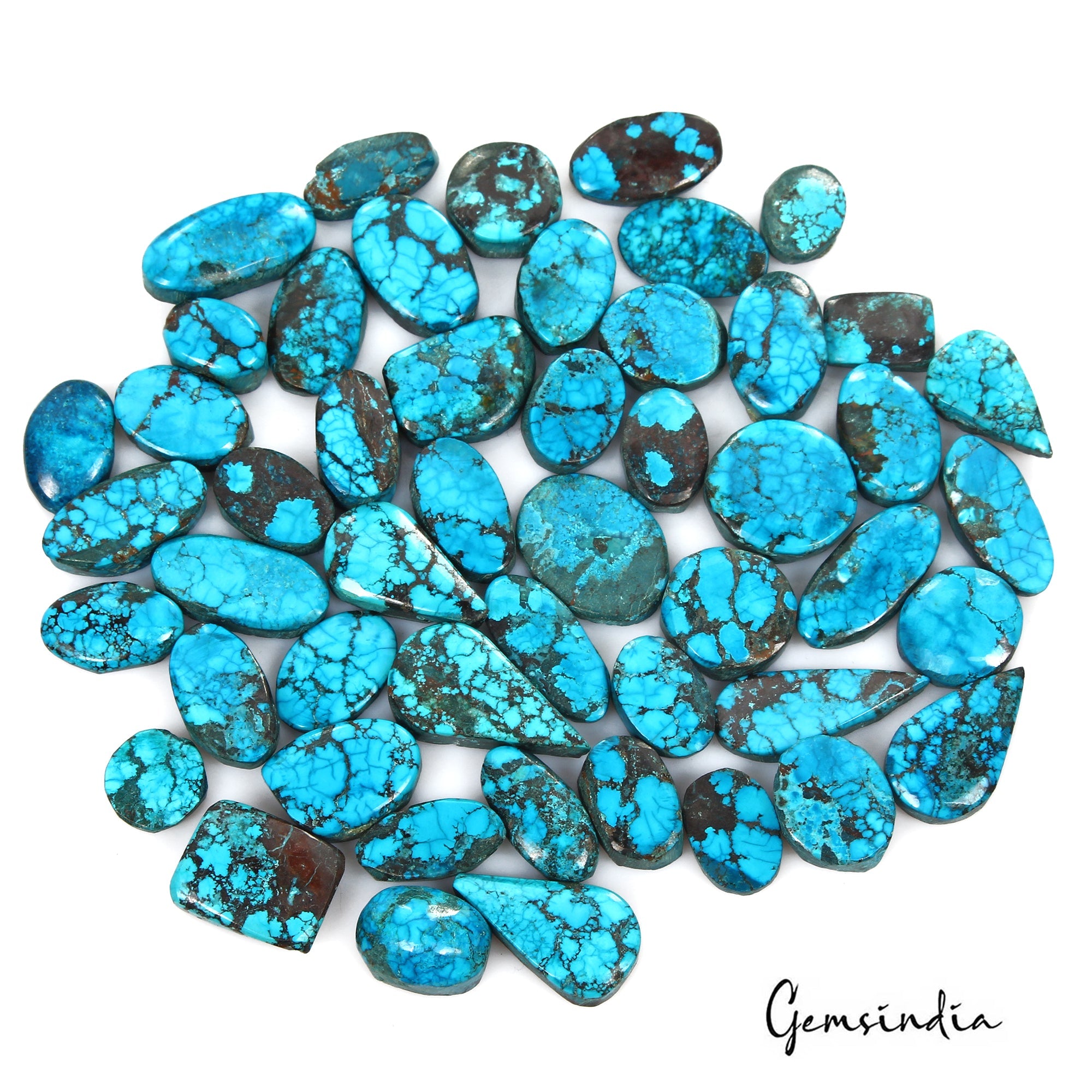 500 Cts/50 Pcs Natural Blue Arizona USA Spiderweb Turquoise Oval Cab Loose Gems