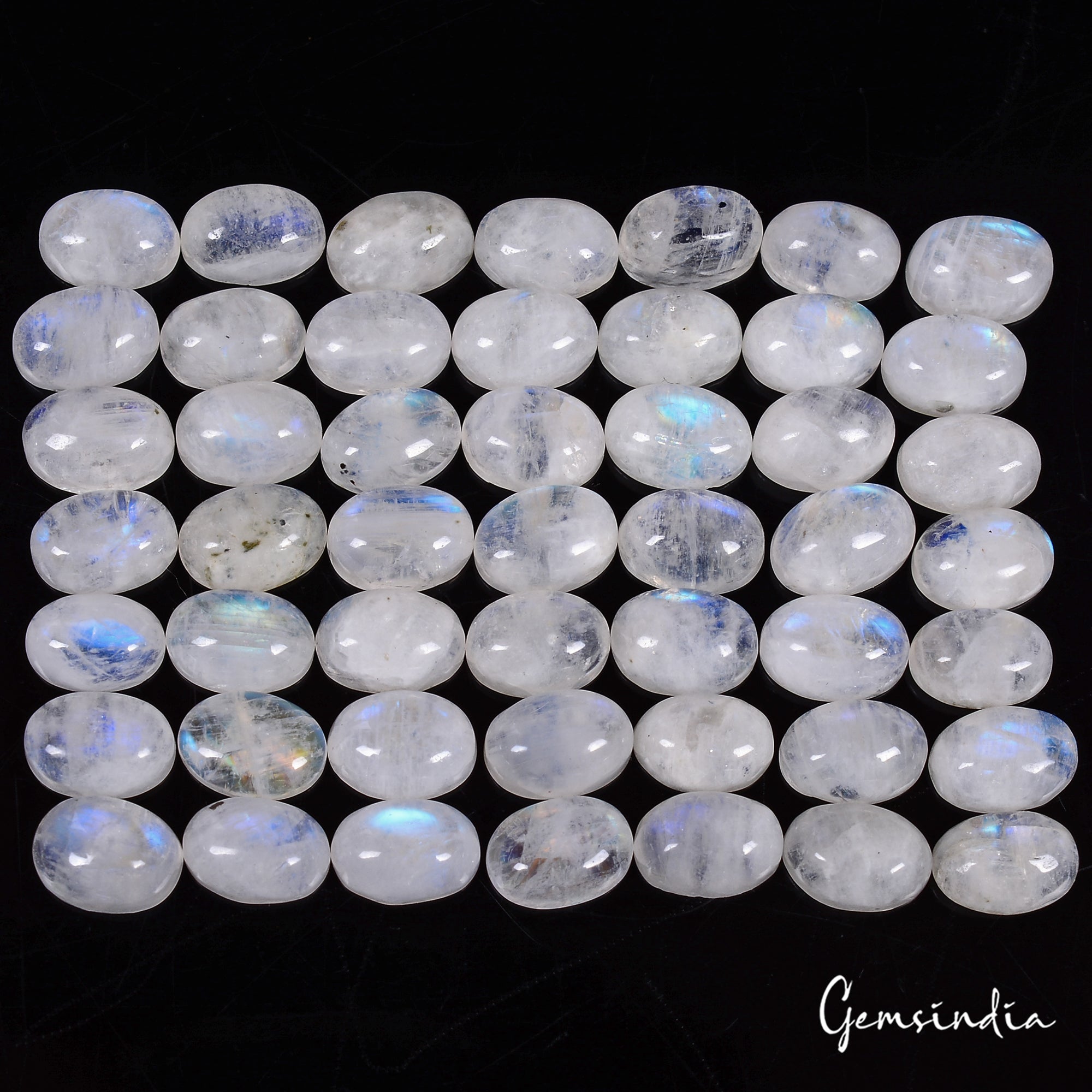 Certified 52.50 Ct/50 Pcs Natural Blue Shine Moonstone Oval Calibrated 7x5m Gems