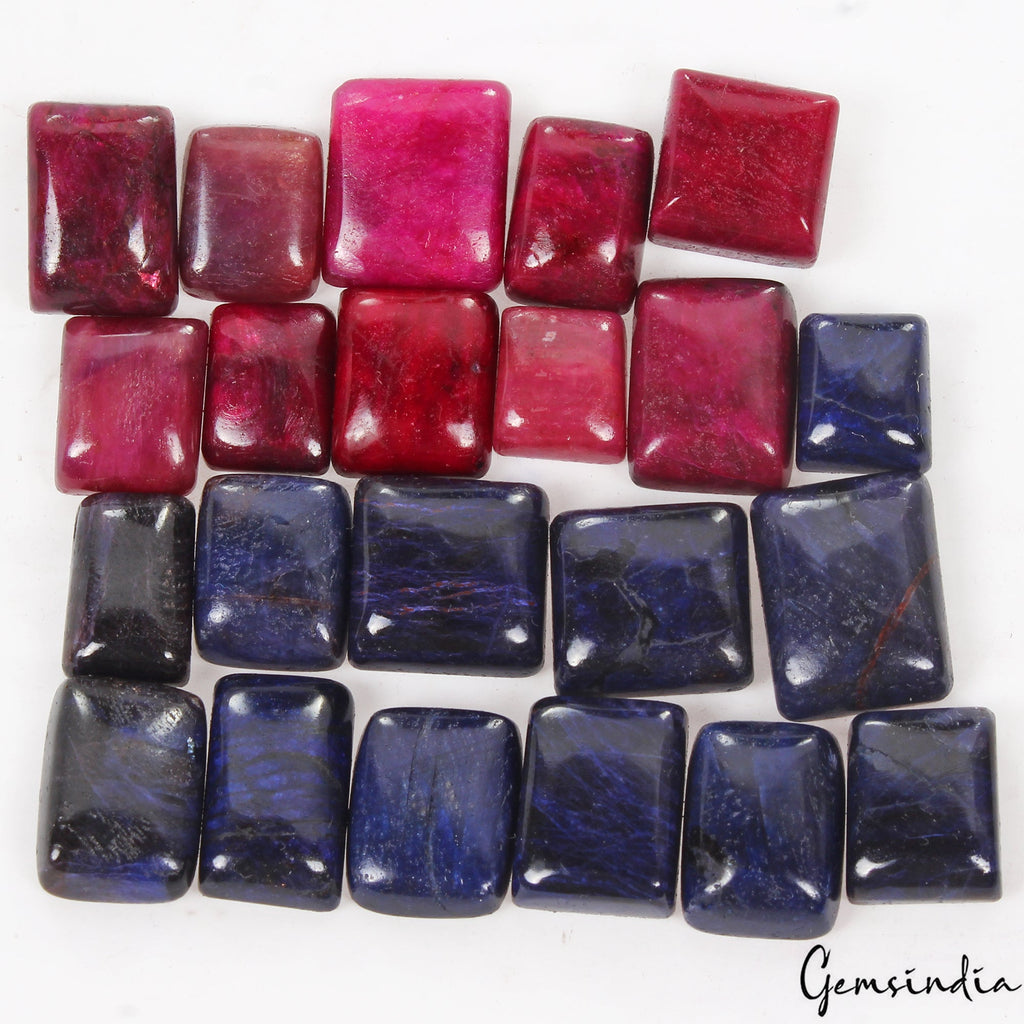 22 Pc Natural Ruby Sapphire Rectangular Cabochon Loose 10-17mm Gemstones ~320 Ct