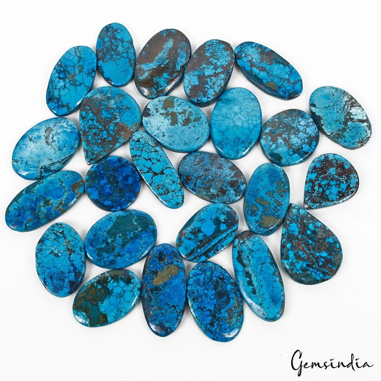 750 Cts/25 Pcs Natural Blue Arizona Spiderweb Turquoise Mixed Cab Loose Gems Lot