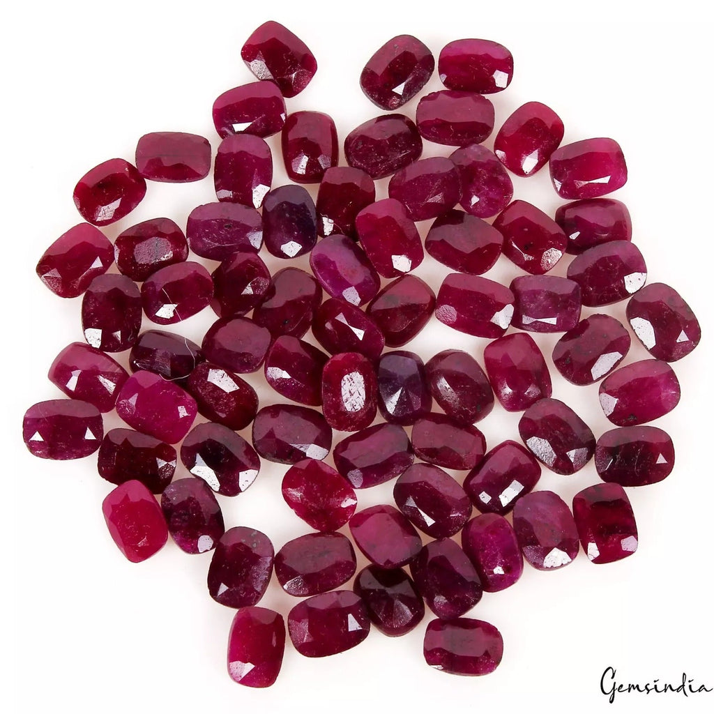 Certified 140 Cts/70 Pcs Natural Red Ruby Cushion Cut Calibrated 8x6mm Gems Lot