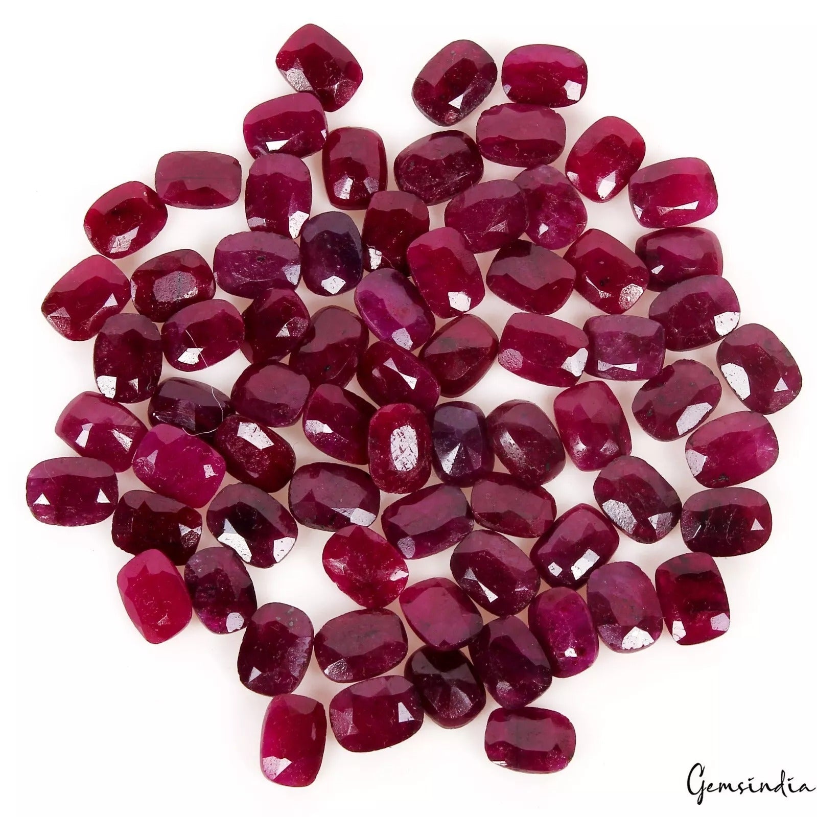 Certified 140 Cts/70 Pcs Natural Red Ruby Cushion Cut Calibrated 8x6mm Gems Lot