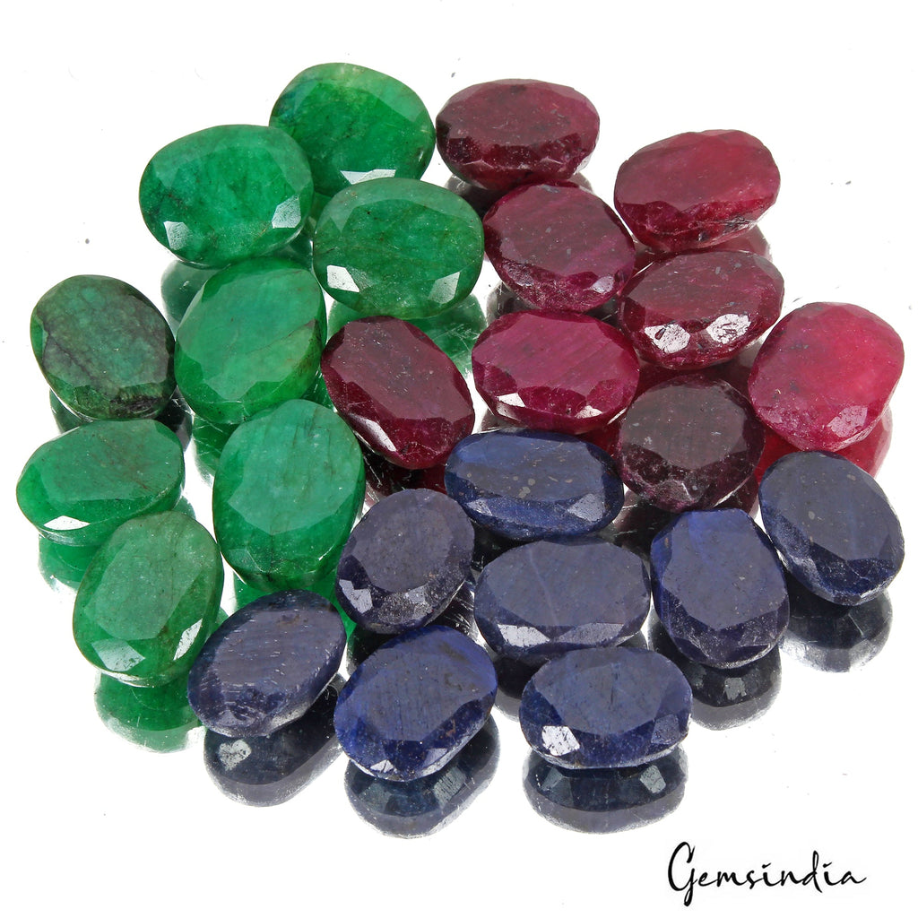 550 Ct Natural Ruby Emerald Sapphire Oval Cut Faceted Loose Certified Gems Lot