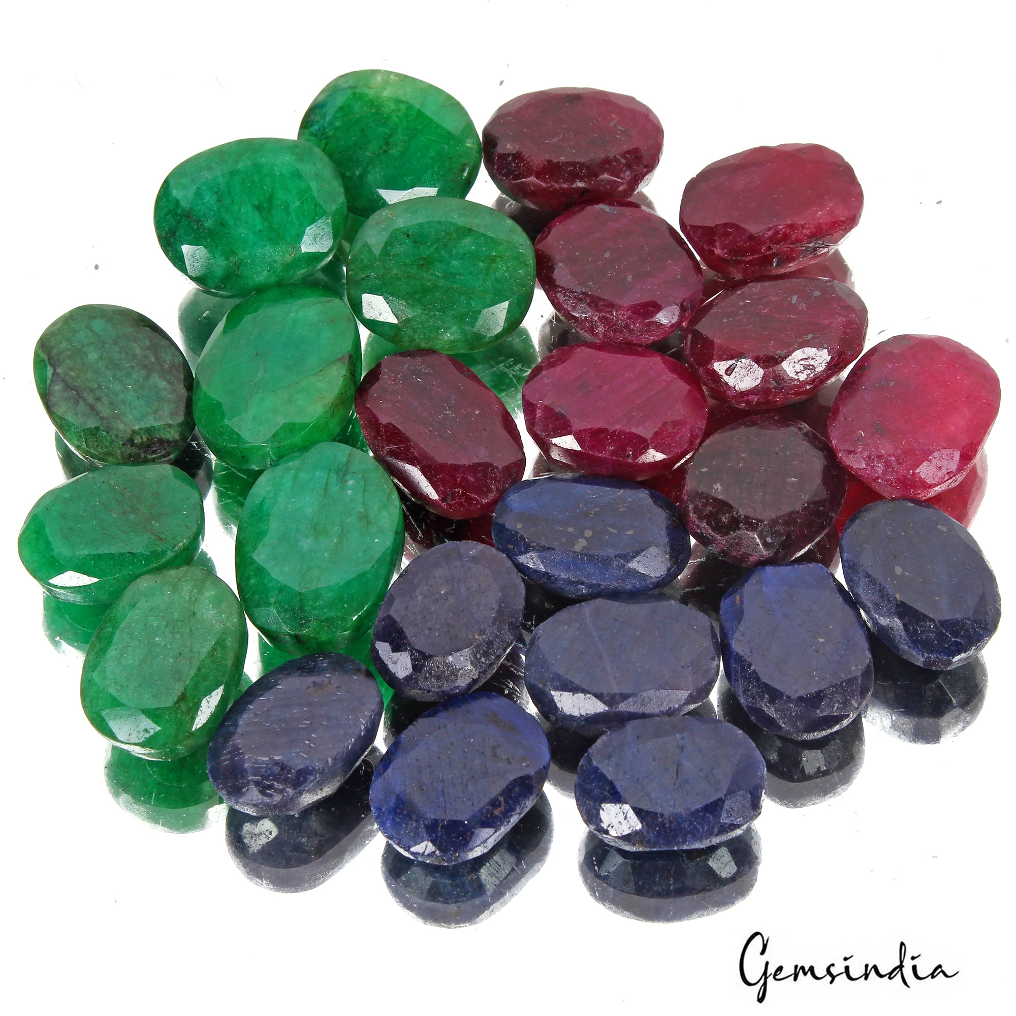 550 Ct Natural Ruby Emerald Sapphire Oval Cut Faceted Loose Certified Gems Lot