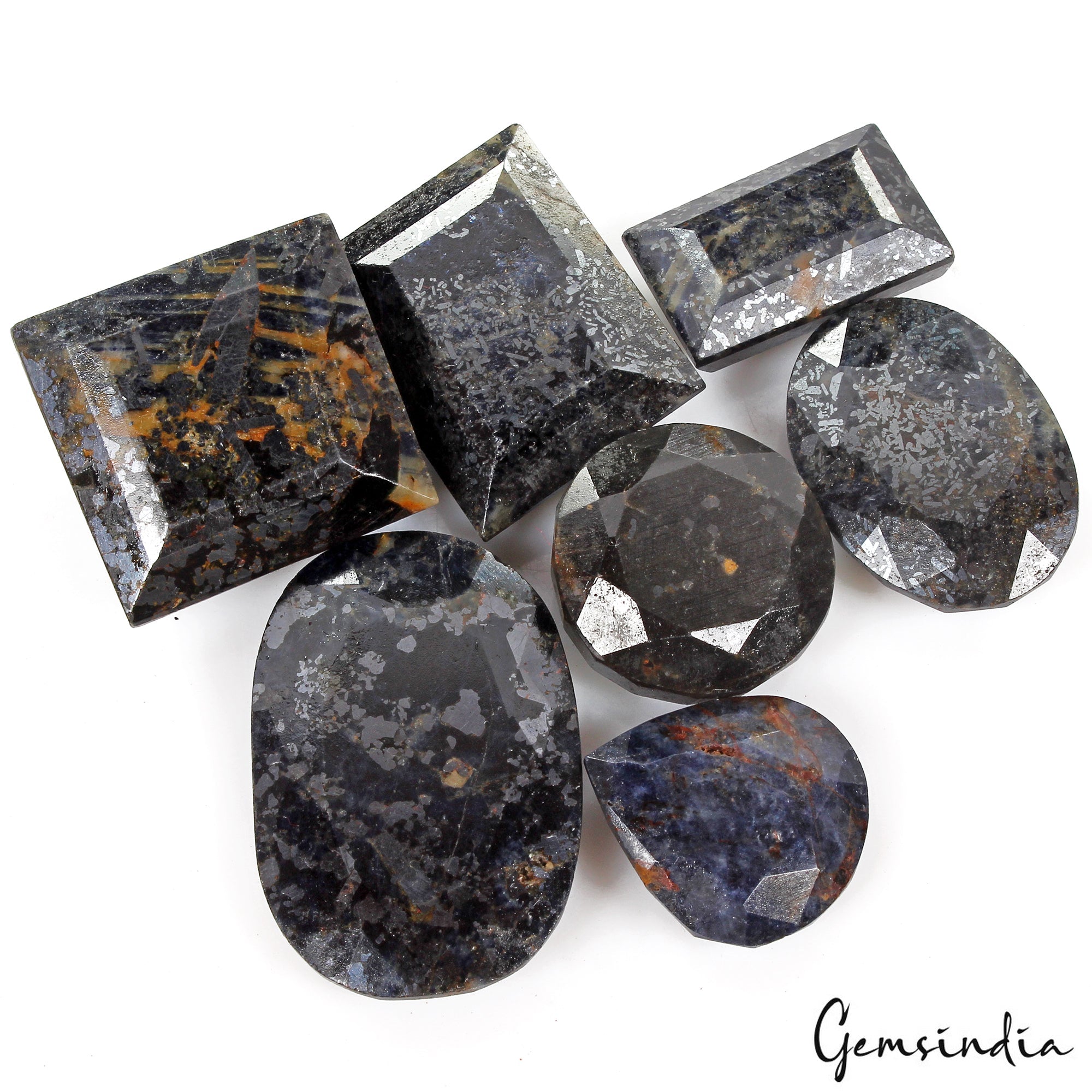 1320 Cts/7 Pcs Natural Untreated Black Sapphire Mix Faceted Loose Wholesale Gems