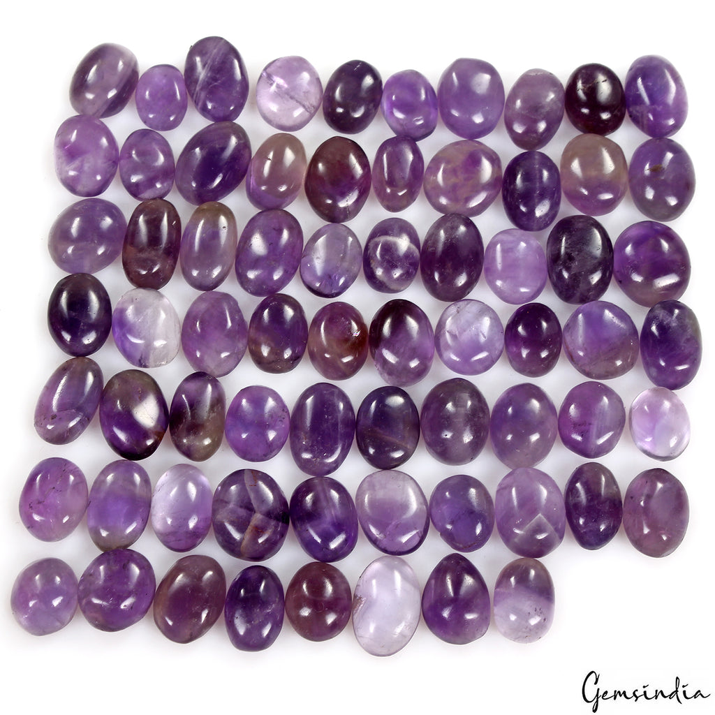 Amethyst Lot, Cabochon, Untreated, Purple — 68 Pieces, 10mm to 14mm, 310.00 Ct