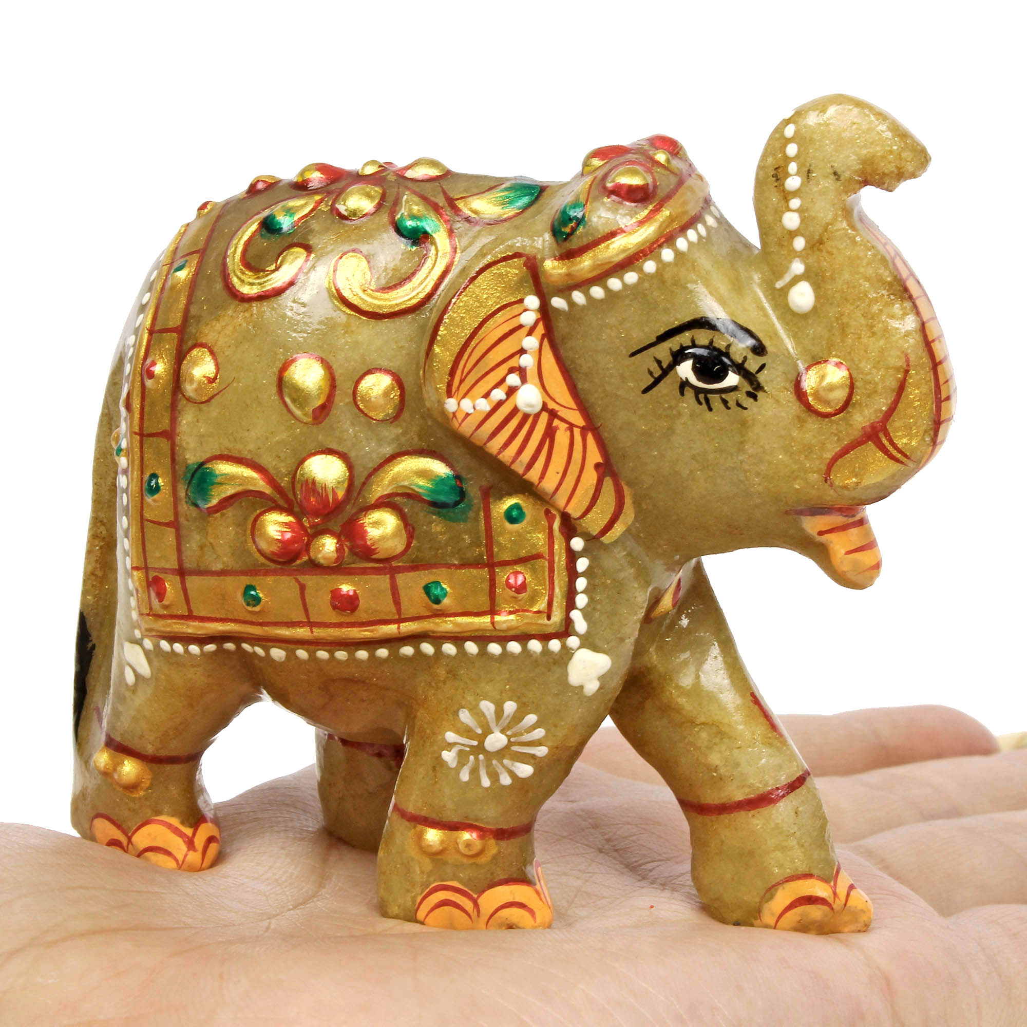 Aventurine Elephant Figurine, Gold — 81x60x30 mm, 740 Ct
