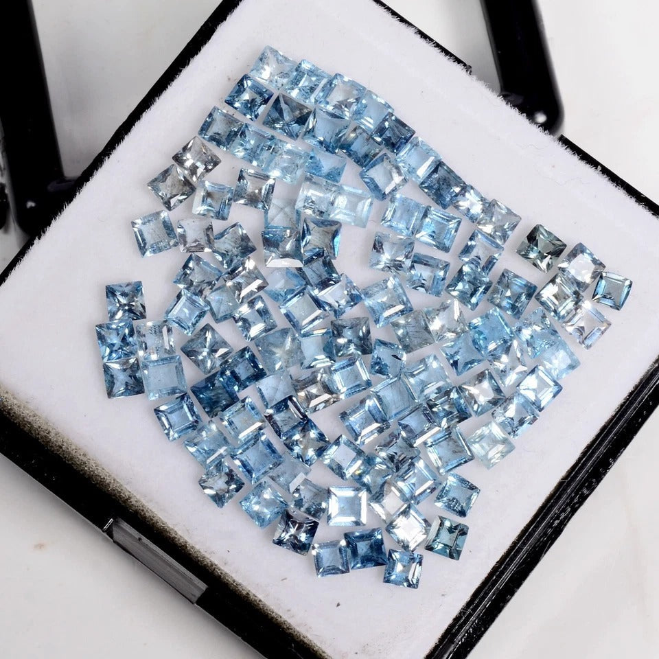 13 Ct Natural Blue Aquamarine Princess Loose Excellent Quality Cut Gems 2.5mm